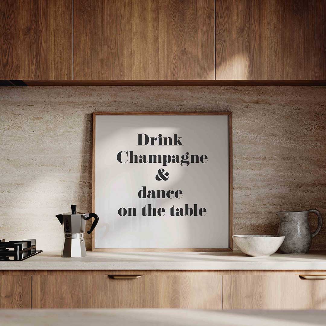 Drink champagne – culinaire wandkunst als vierkante poster