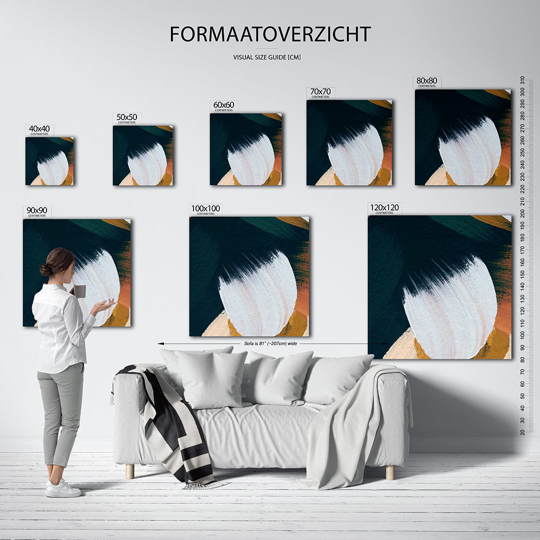 Dynamische kleurencompositie kunstwerk – dit werk toont vloeiende penseelstreken in een harmonie van kleuren. De compositie