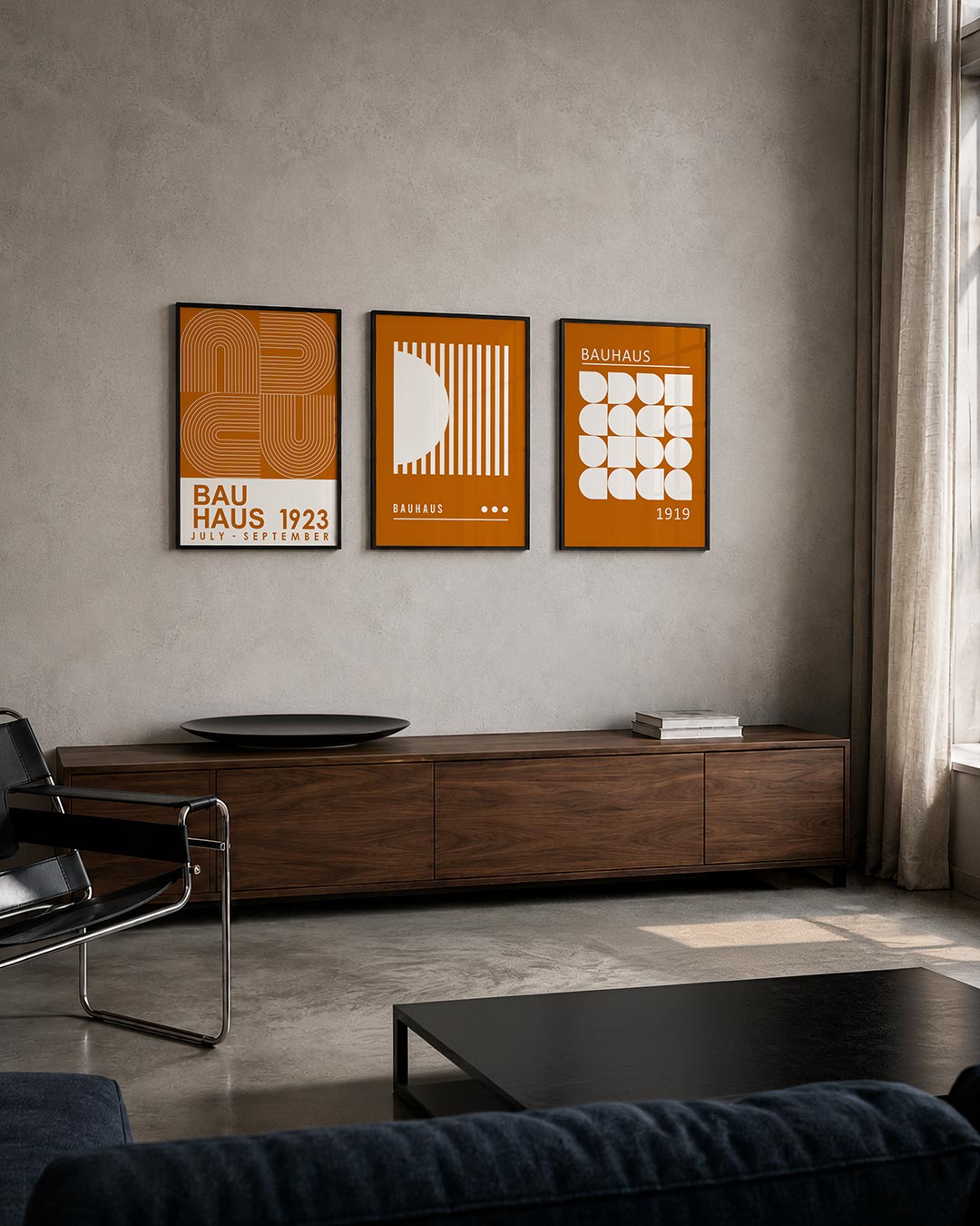 Lijnen en vormen posterset – tweede productweergave – deze posterset in drie delen toont een dynamisch spel van gebogen en