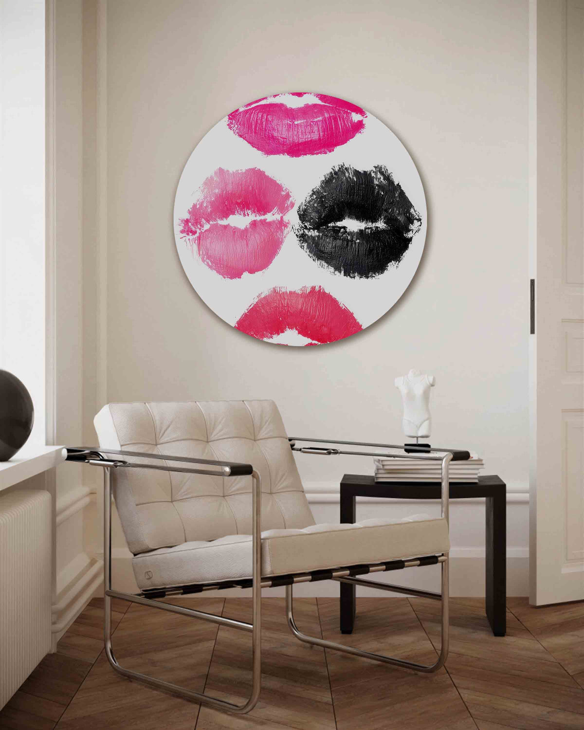 Lippenafdrukken – Pop Art muurcirkel als ronde wanddecoratie