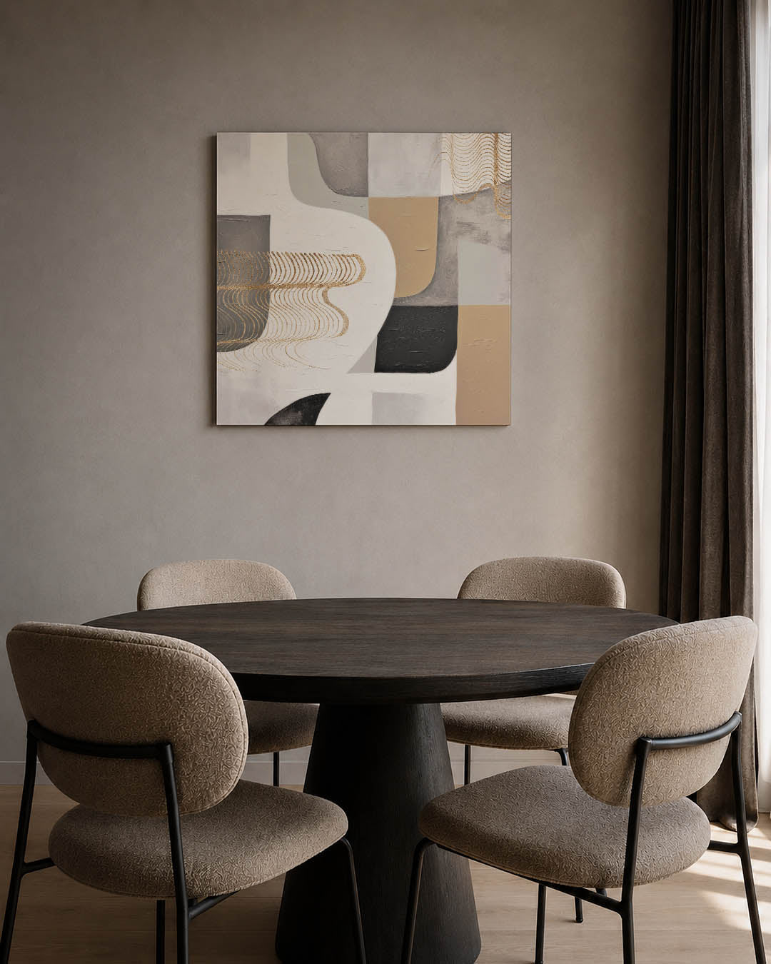 Organische vormen compositie kunstwerk – tweede productweergave – dit werk toont een dynamische compositie van vloeiende
