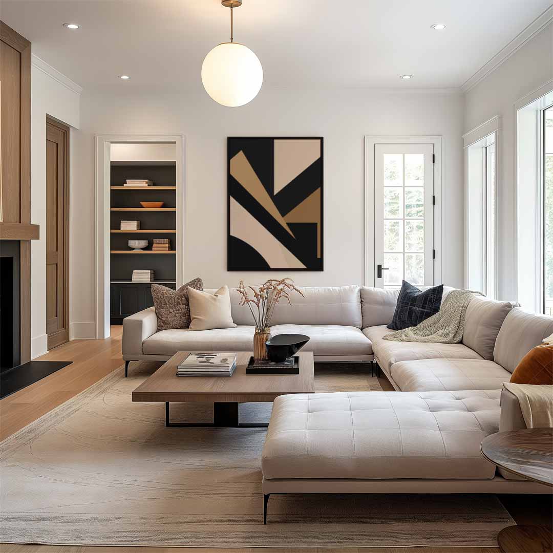 Strakke Geometrie in Aardetinten – staand kunstwerk voor modern interieur