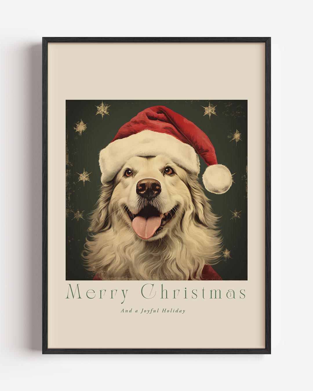 Kerstposter met Hond in Kerstmuts – kerst portret poster als wanddecoratie