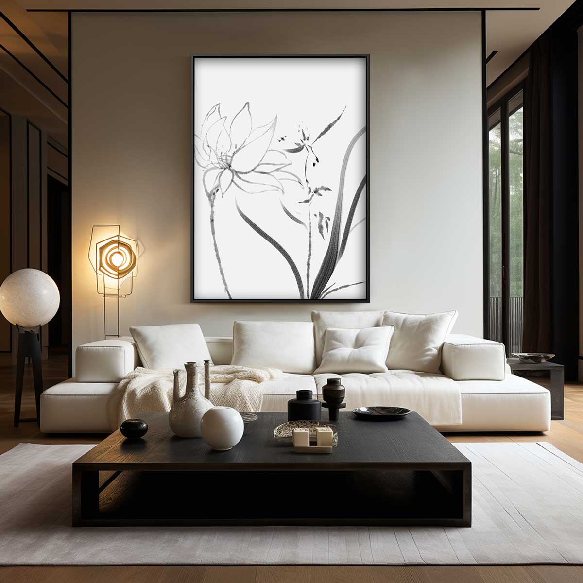 Zen Bloemenpracht – kunstwerk met zwarte baklijst