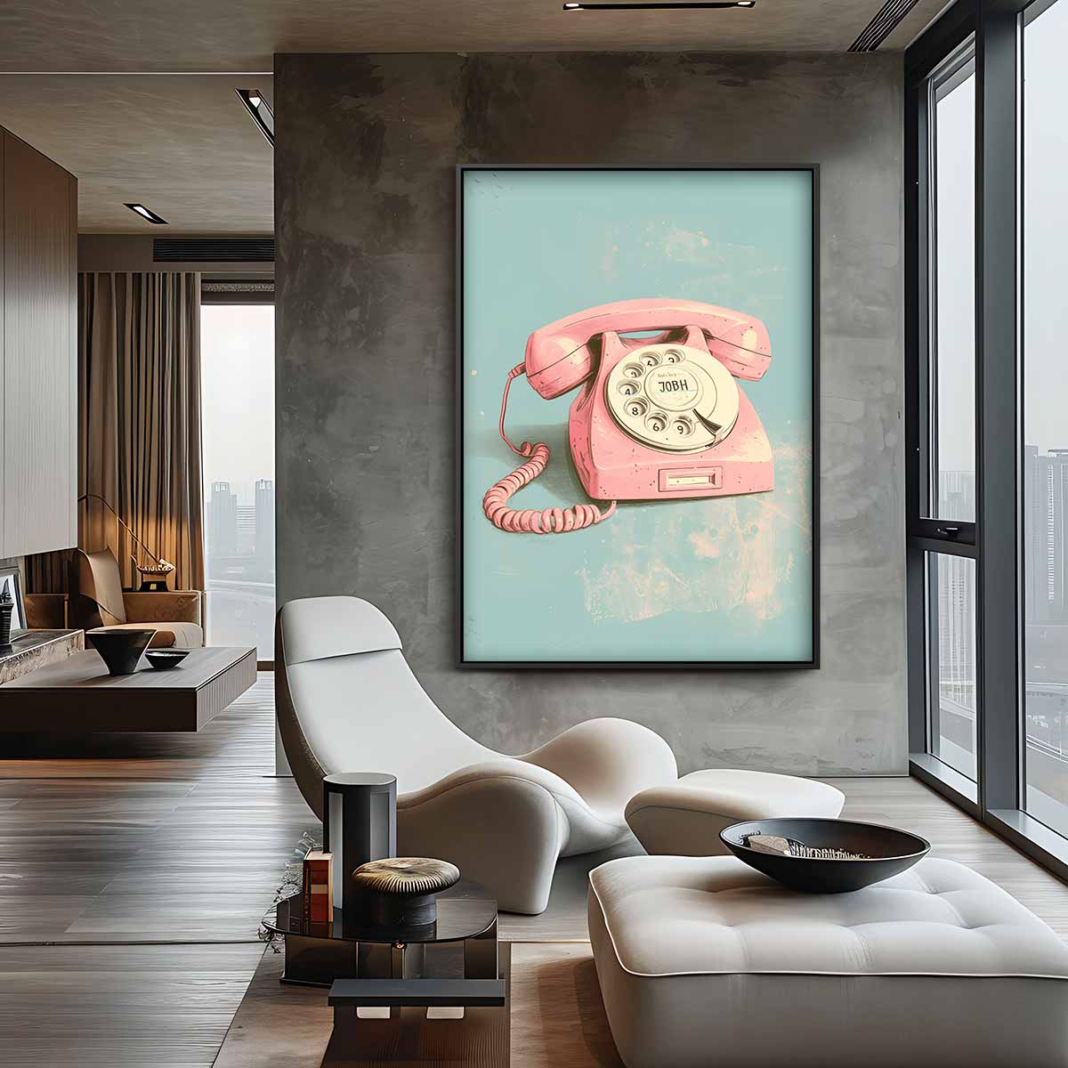 Retro Roze Telefoon Poster – staande wandkunst voor woonkamer of interieur
