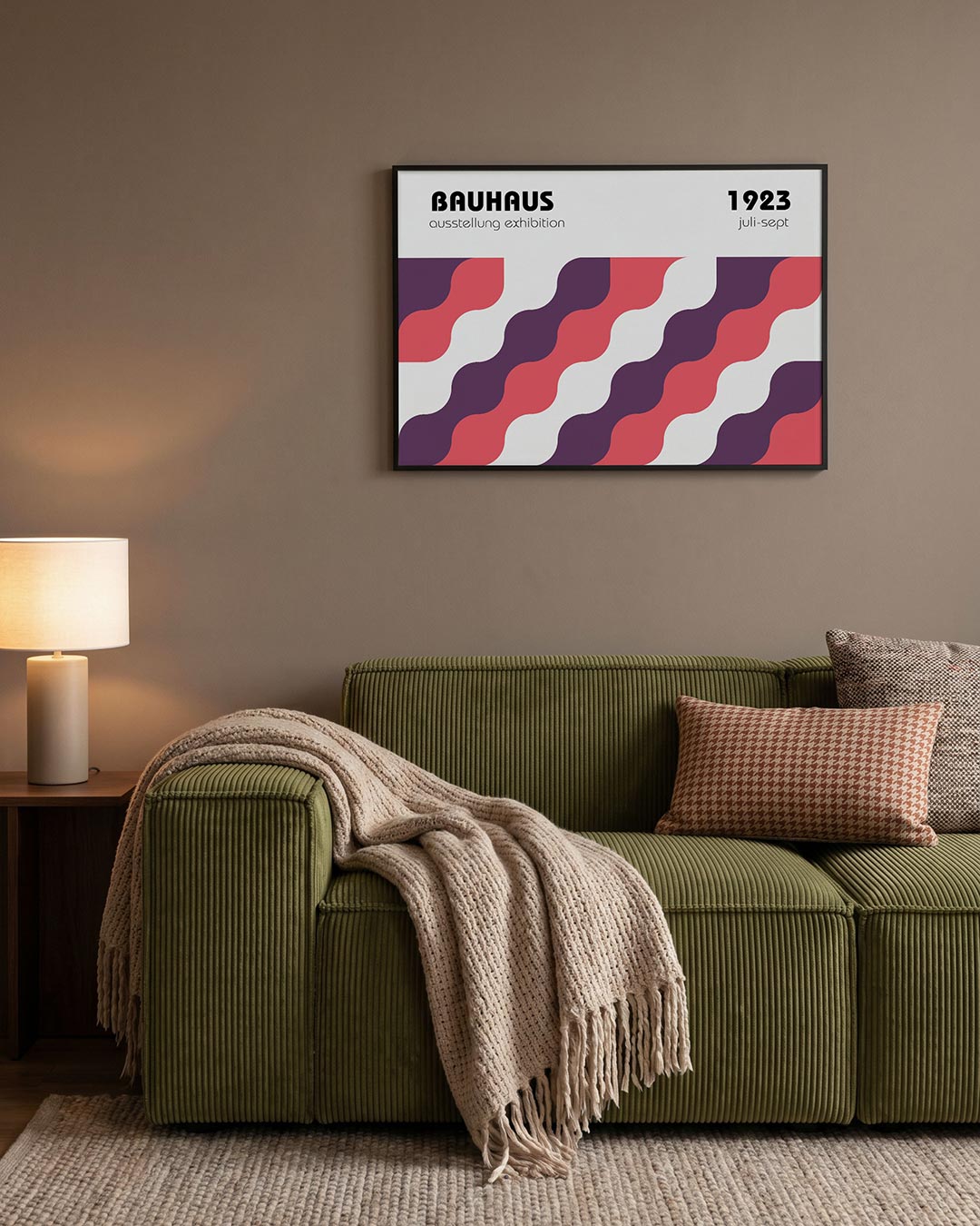 Golvend lijnenspel – geometrische Bauhaus poster in liggend formaat