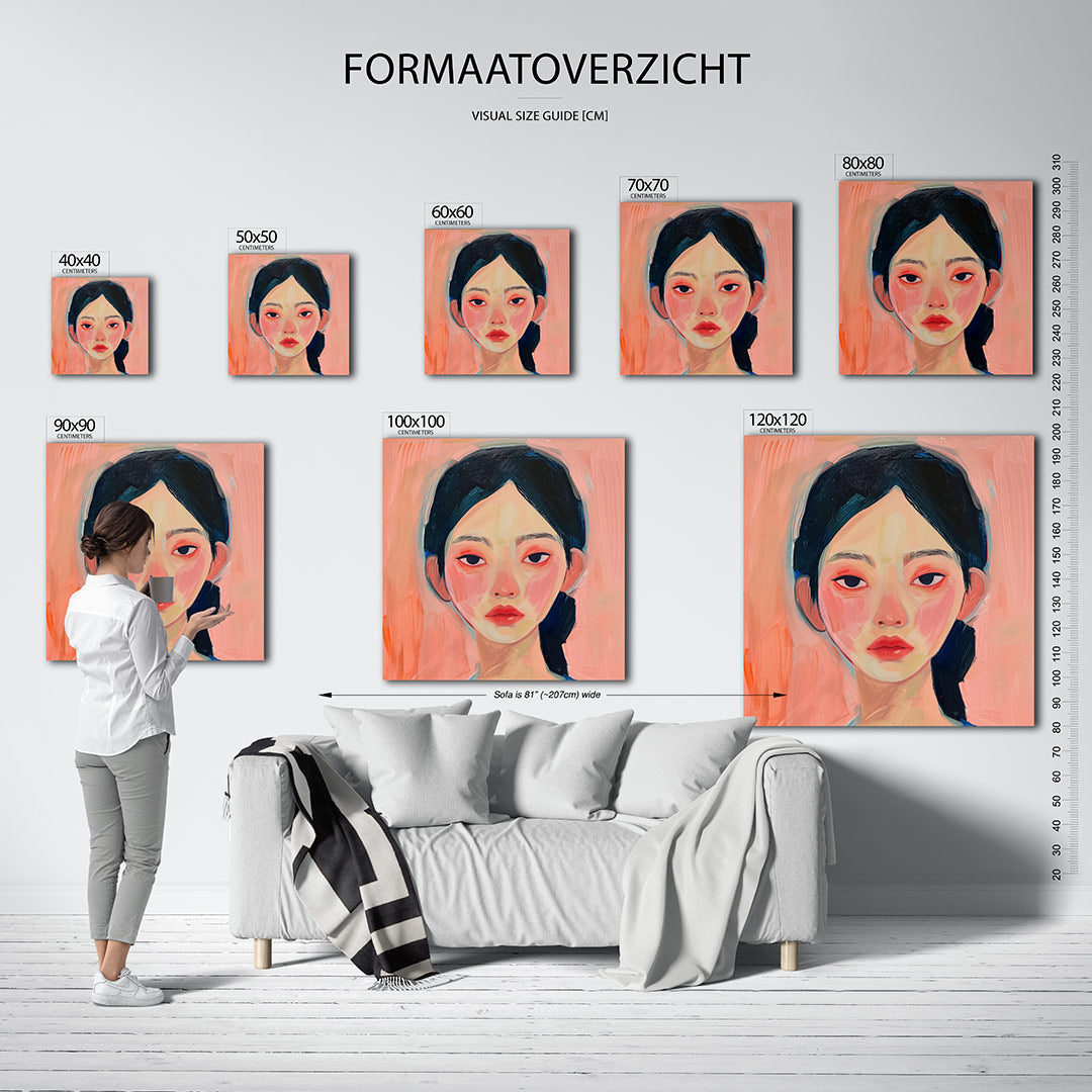 Portretstudie kunstwerk – materiaalweergave – dit werk toont een portret met zachte penseelstreken. De kleuren roze en blauw