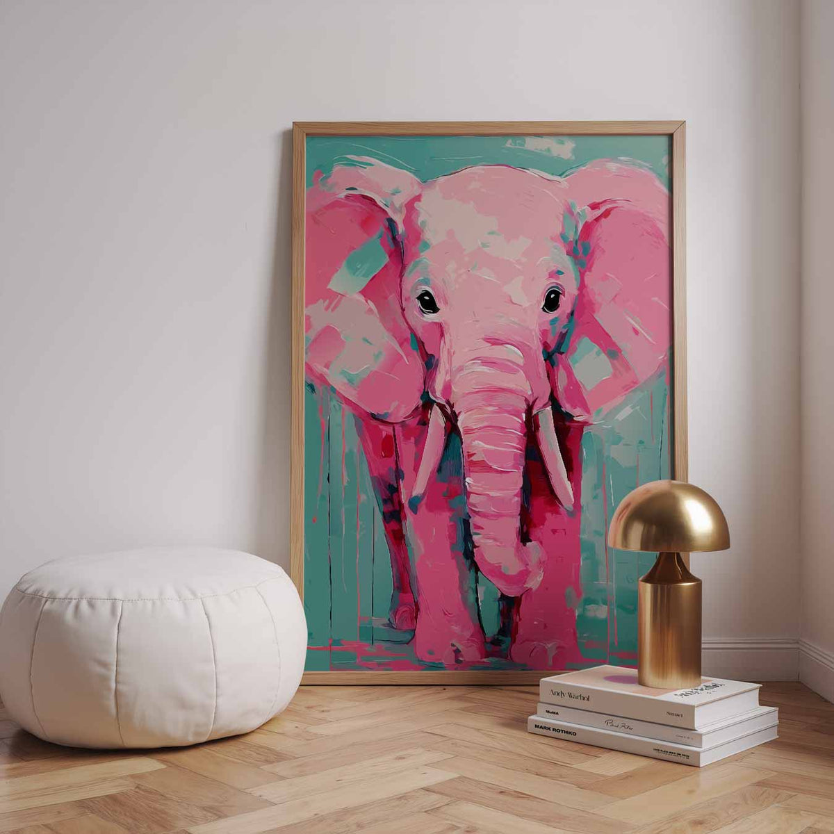 Kleurrijke Roze Olifant – dieren poster in staand formaat
