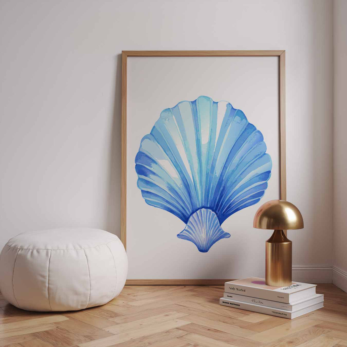 Blauwe Schelp Art Print – zomerse wandkunst als portret poster