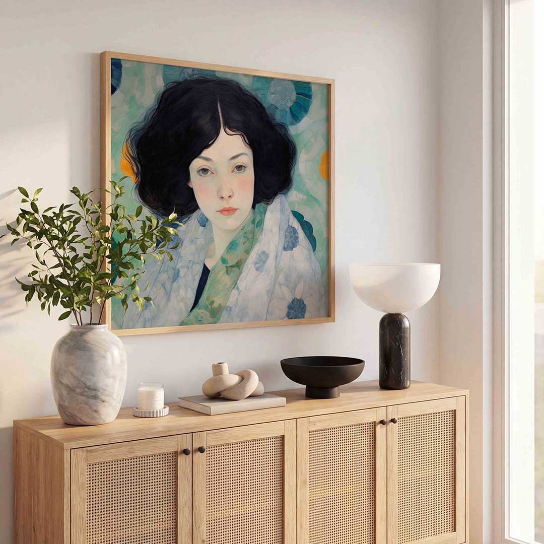 Vrouw met donkere haren – illustratie poster in vierkant formaat