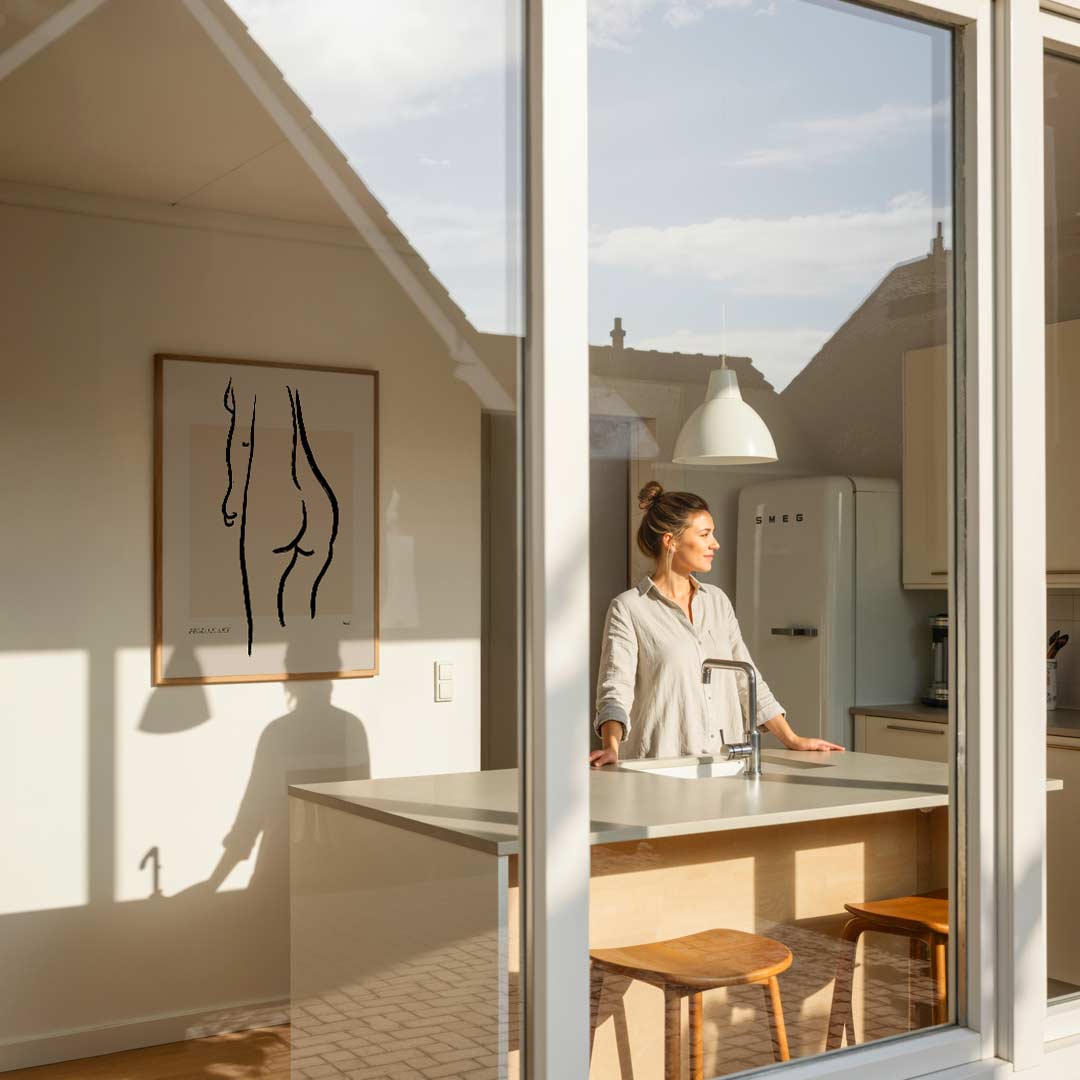 Elegante Lijntekening Vrouwelijke Vorm – minimalistische lijnkunst als portret poster