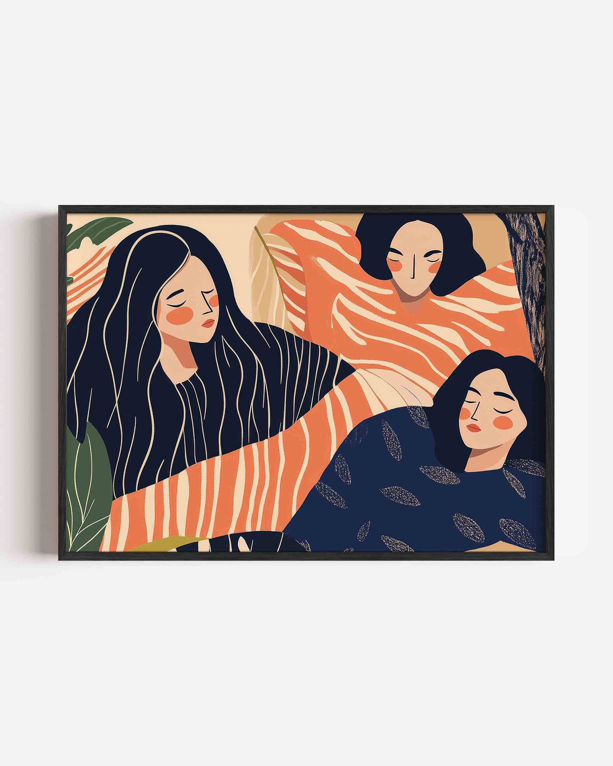 Drie figuren met patronen – hedendaagse illustratie poster in landscape formaat