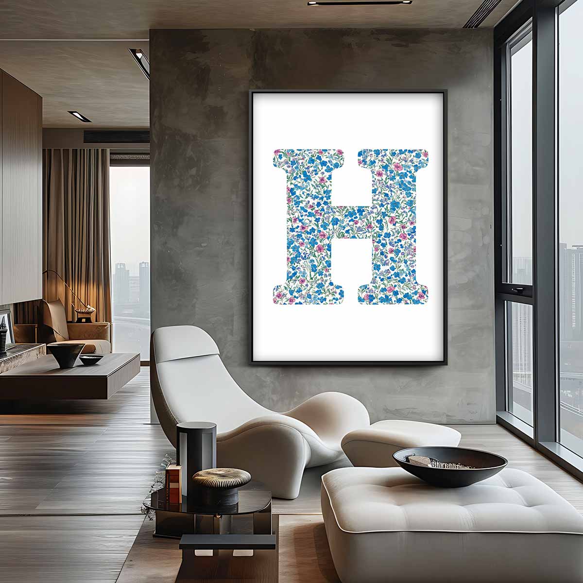 Bloemrijke Letter H – canvas wanddecoratie in portret formaat