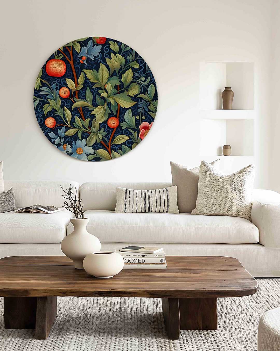 Fruit en bladeren – dierenprint muurcirkel voor aan de muur