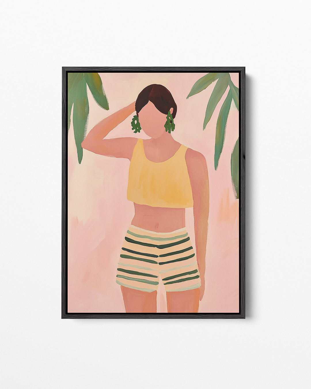 Vrouw met groene bladeren – staand wanddecoratie kunstwerk