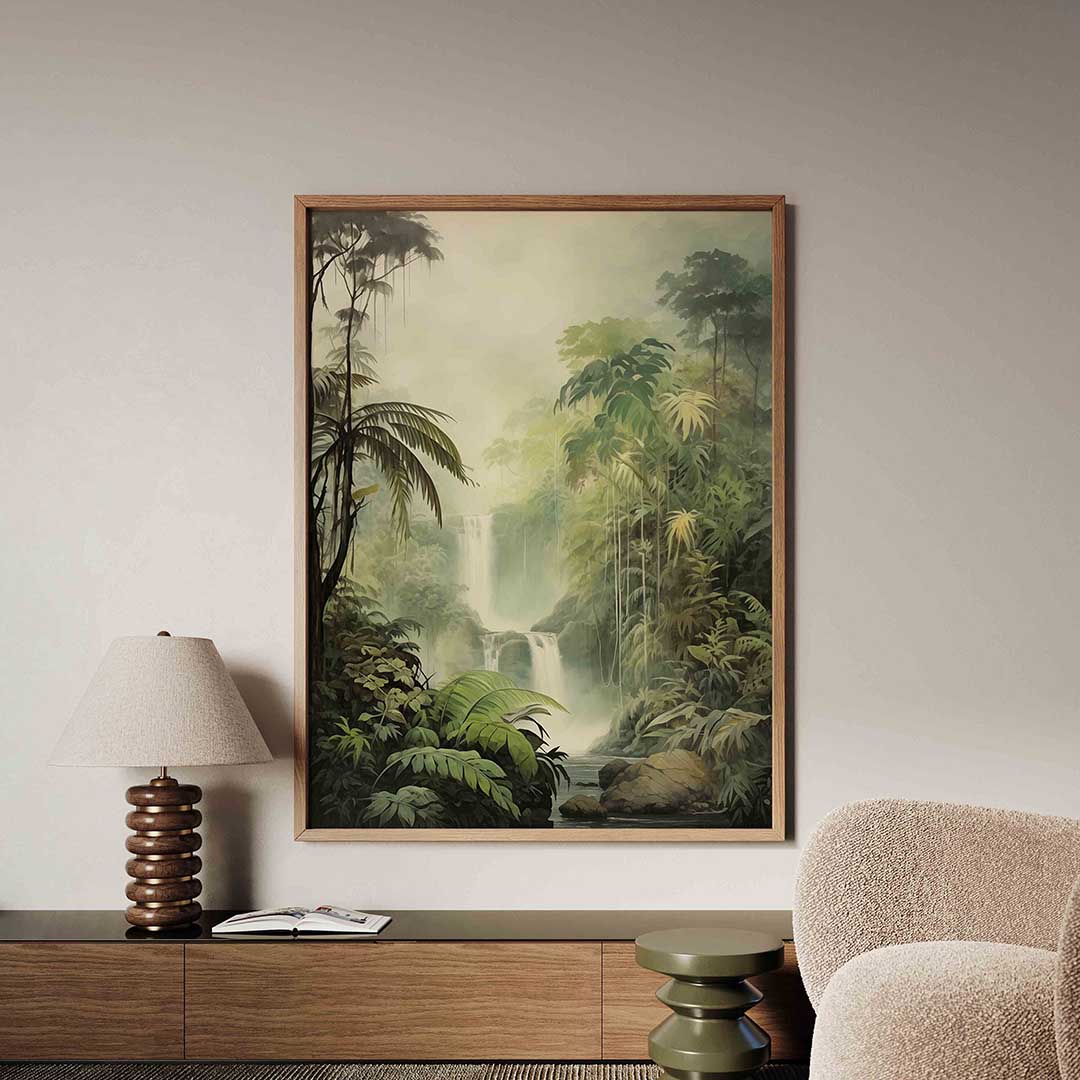 Waterval en jungle – tropische jungle poster in staand formaat