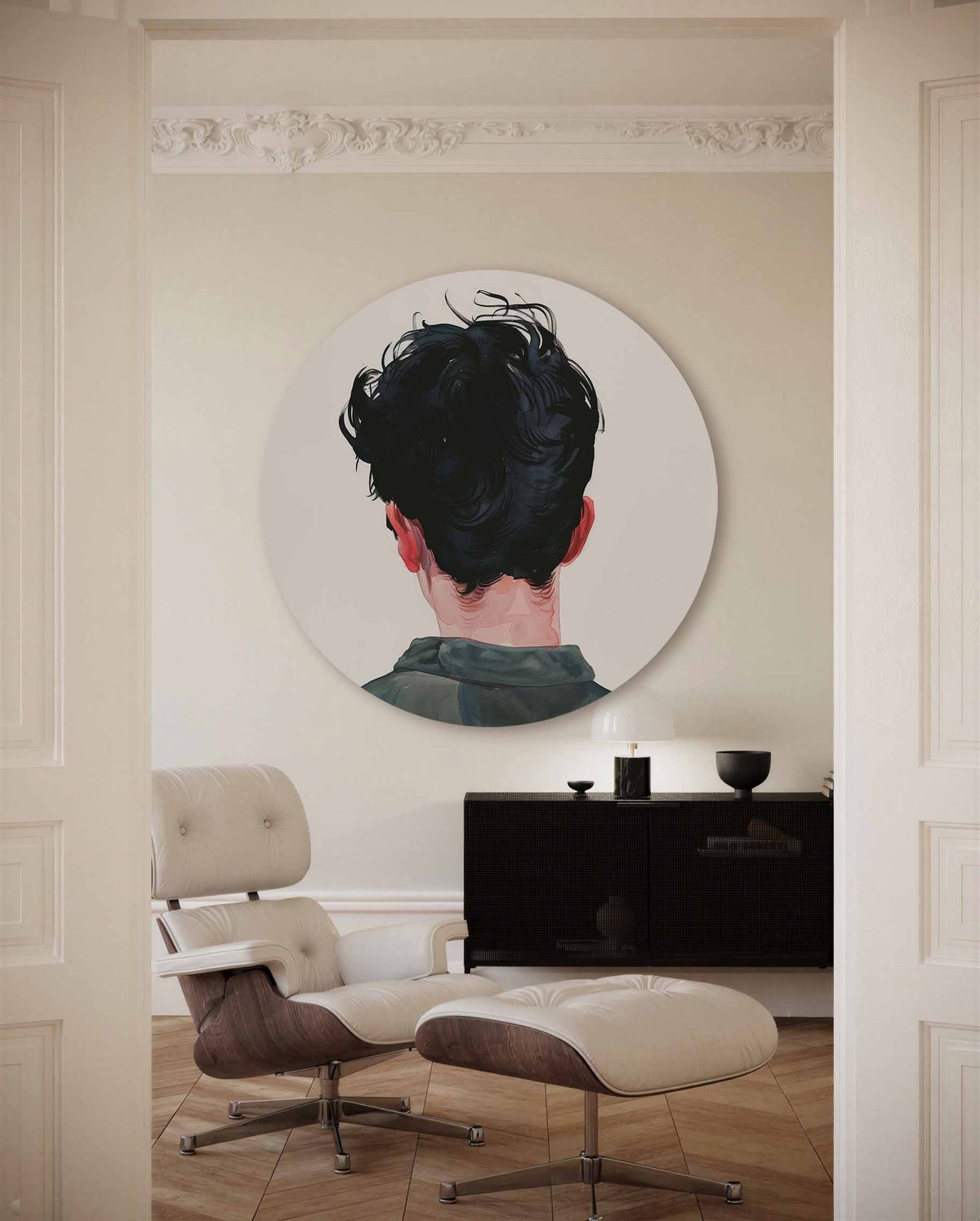 Achterkant hoofd – muurcirkel met kleur en vormen voor aan de muur