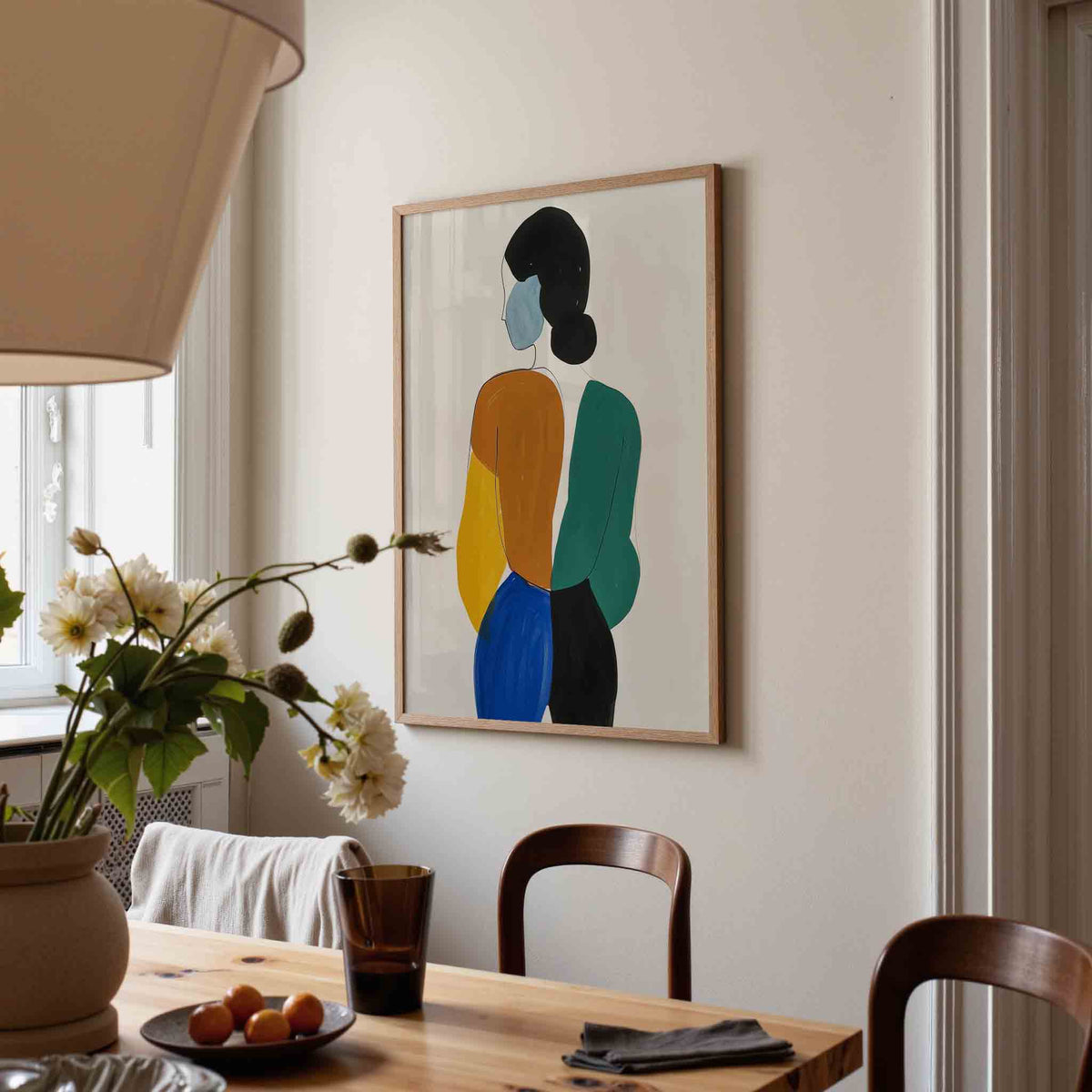 Twee figuren in kleur – eigentijdse illustratie poster in staand formaat