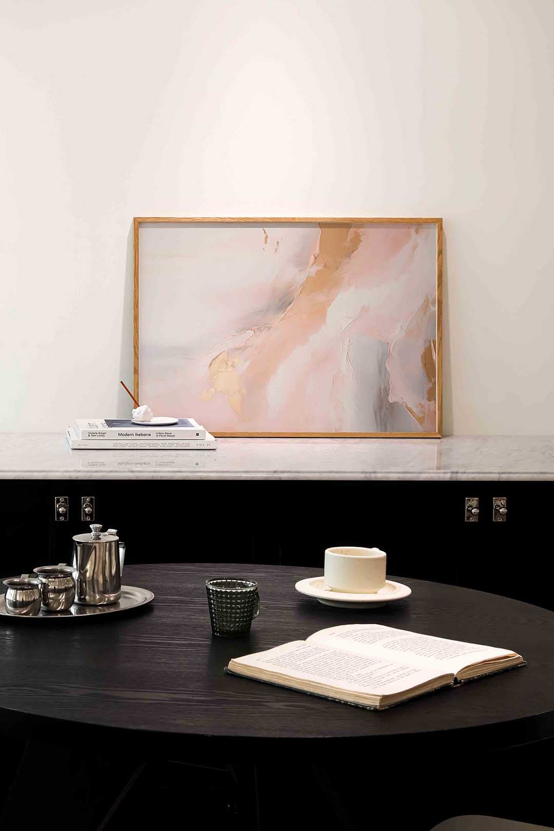 Abstracte beige en roze – abstracte poster in liggend formaat
