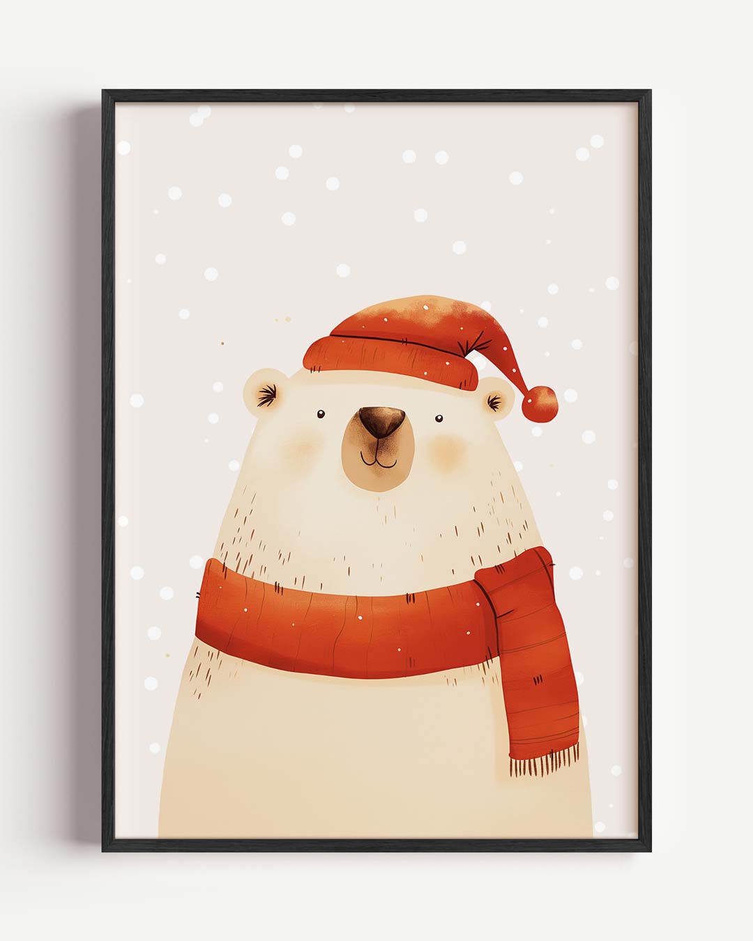 Winterse IJsbeer Met Muts – kids portret poster als wanddecoratie