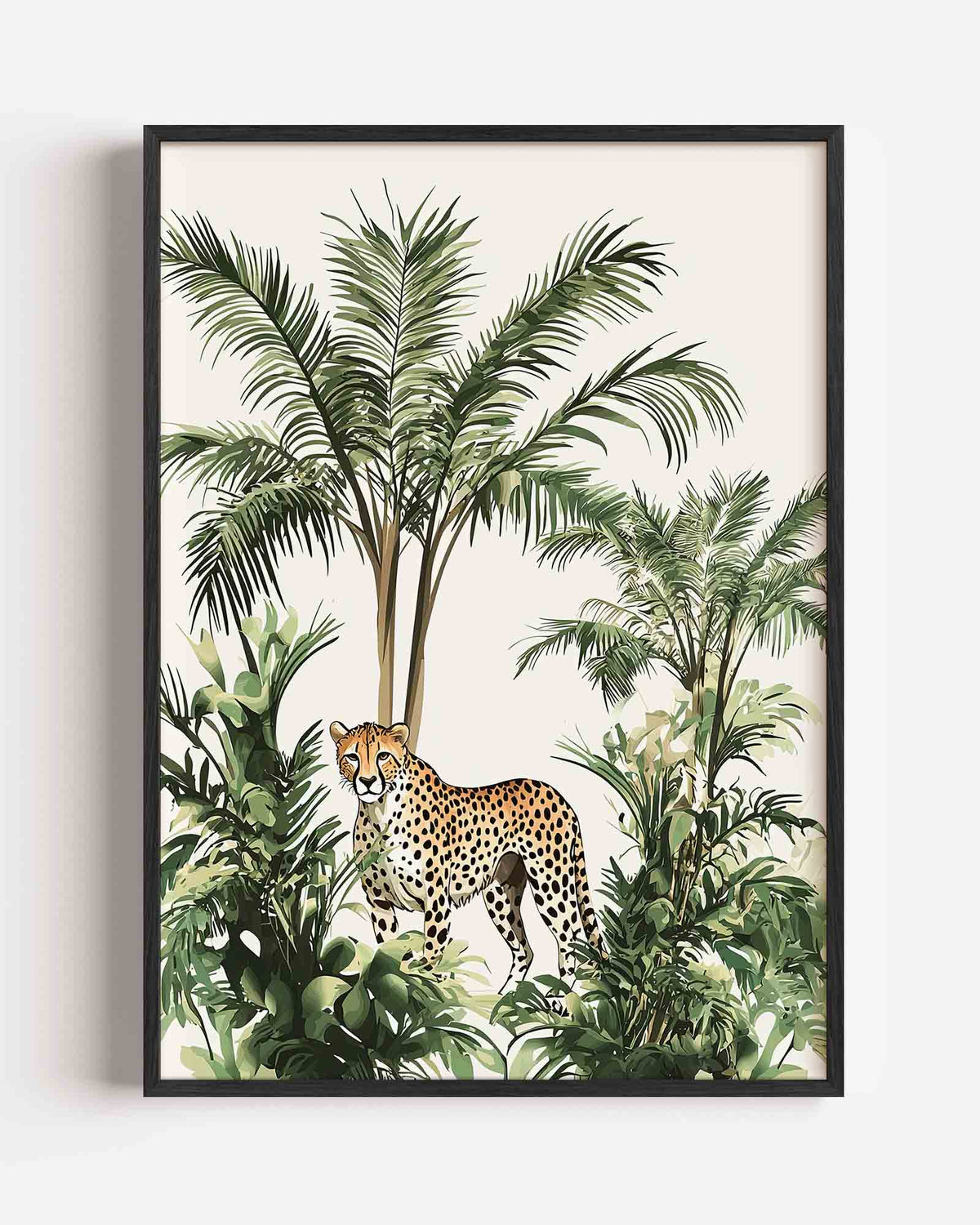 Luipaard en palmbomen – jungle portret poster als wanddecoratie