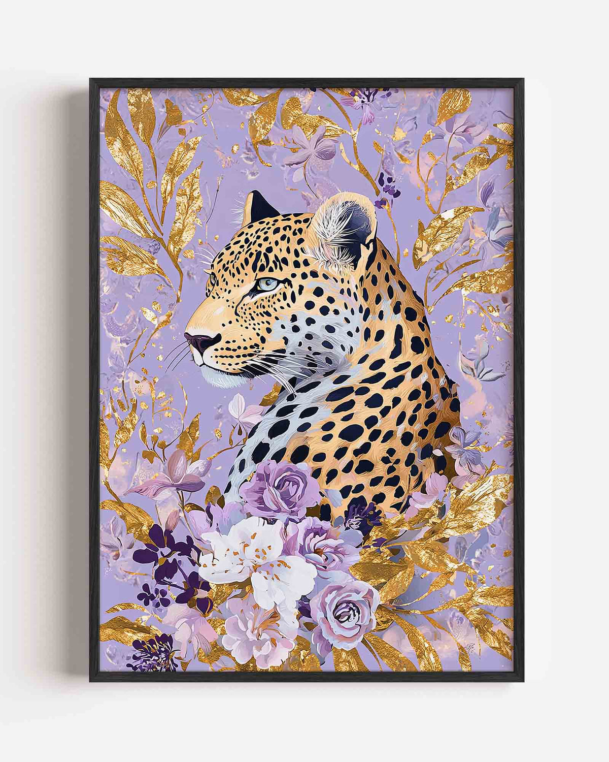 Luipaard met bloemen – jungle portret poster als wanddecoratie