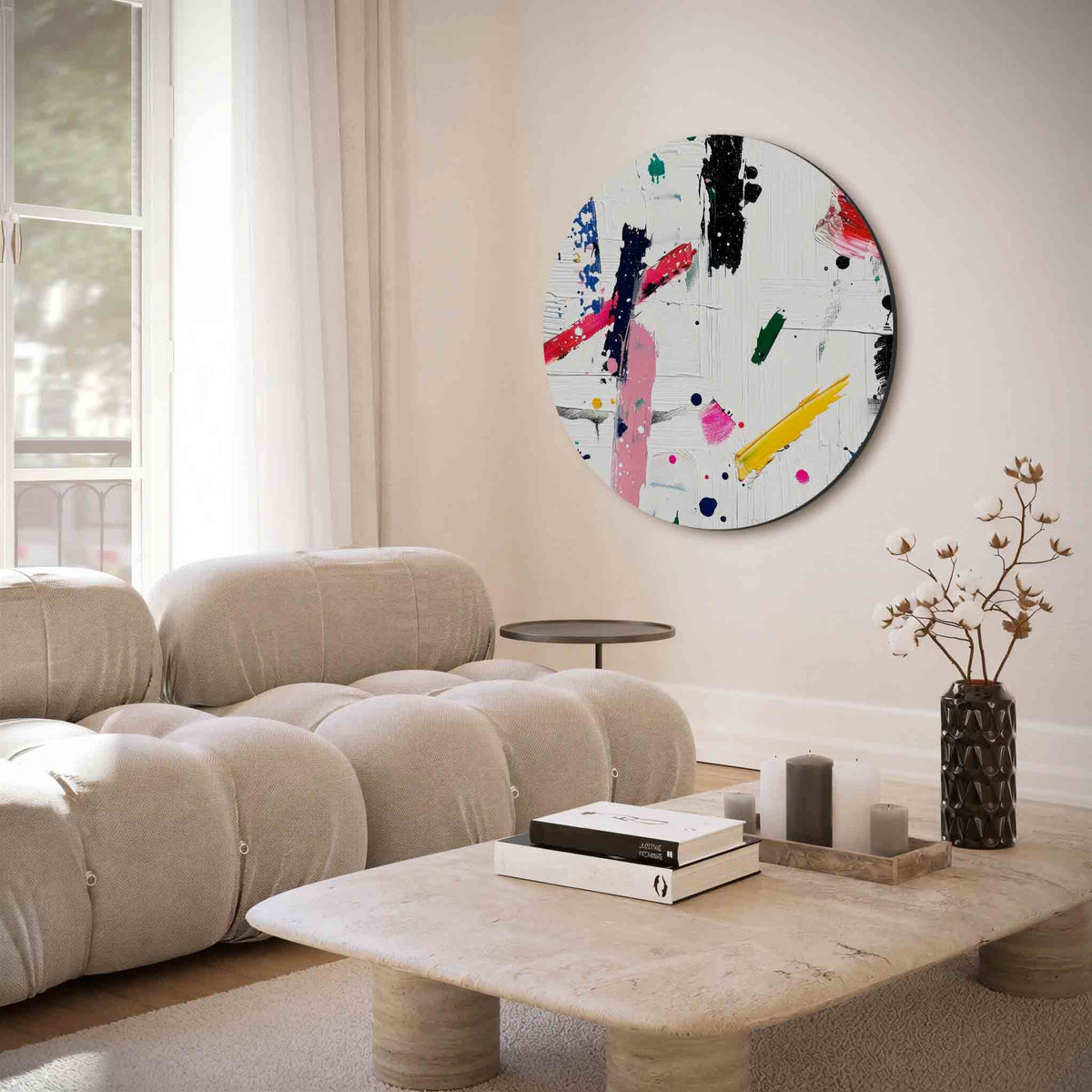 Abstracte penseelstreken – muurcirkel met abstracte texturen voor aan de muur
