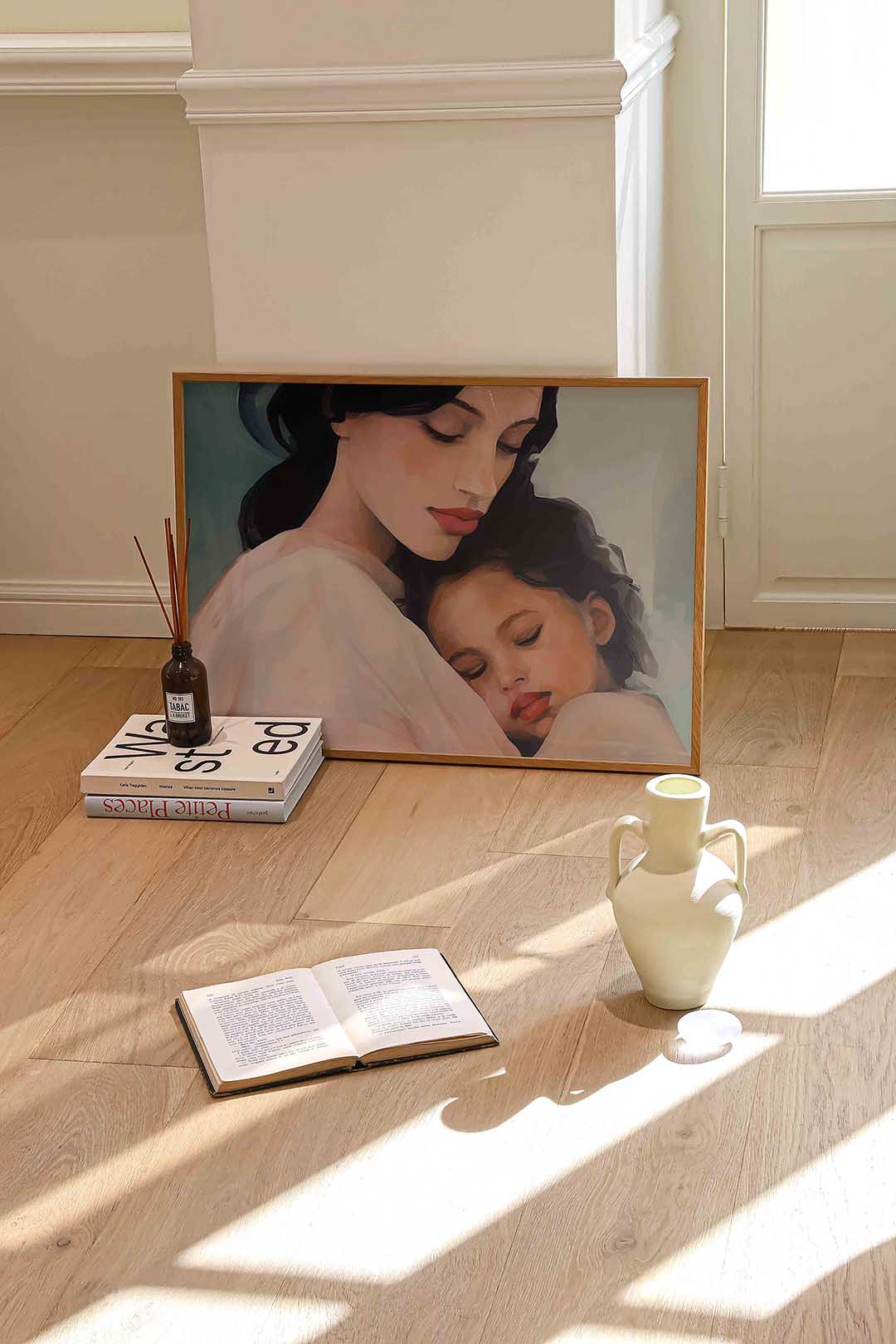 Moeder en kind – liggende portret wanddecoratie van WallArtistic