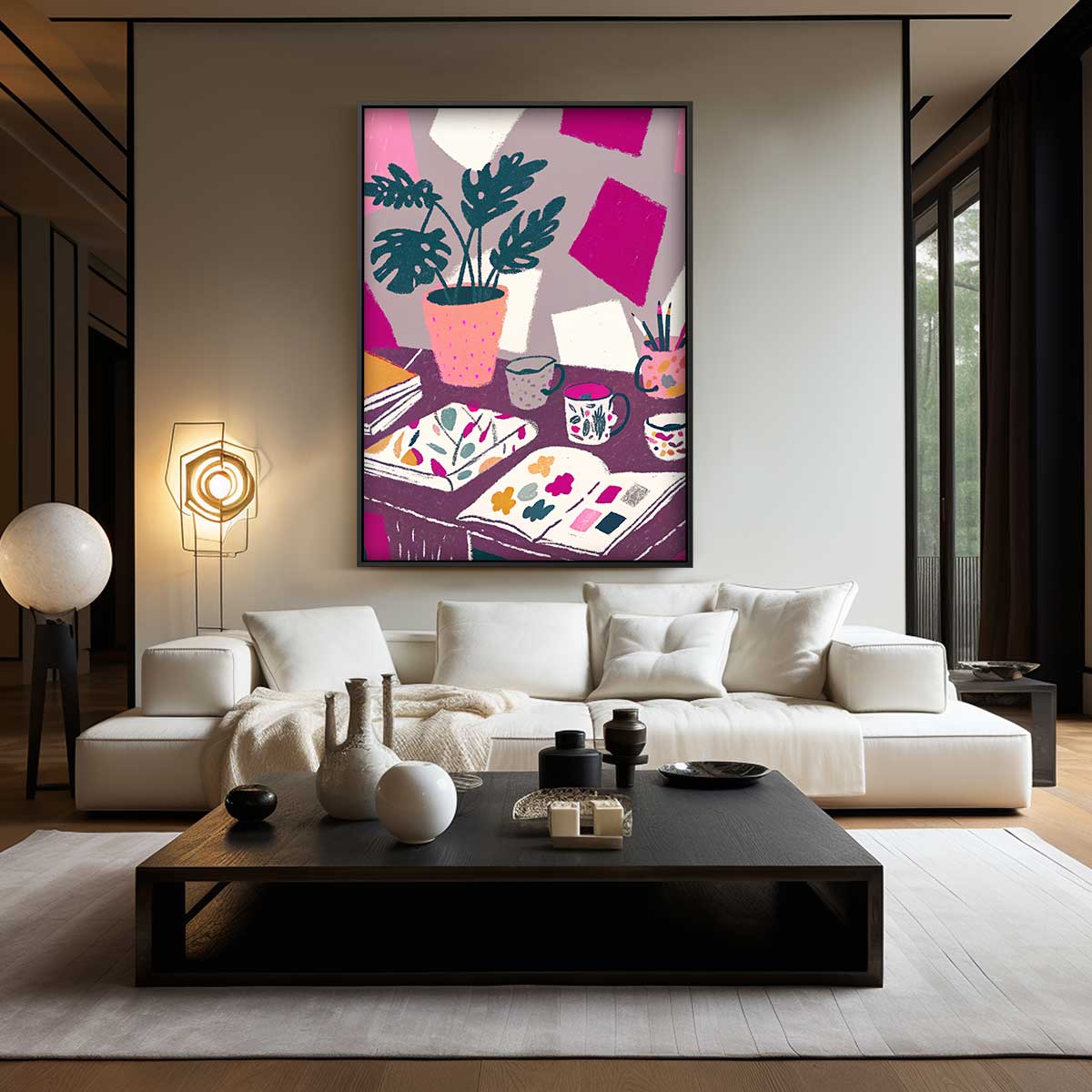Kleurrijk Ateliertafereel – staand kunstwerk voor modern interieur