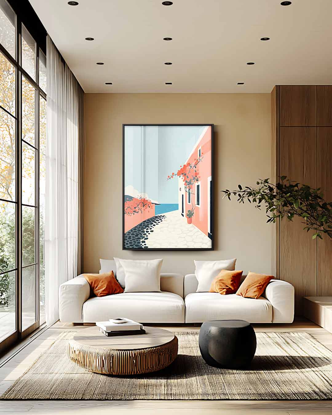 Zonnige Mediterrane Straat – plexiglas wanddecoratie in portret formaat