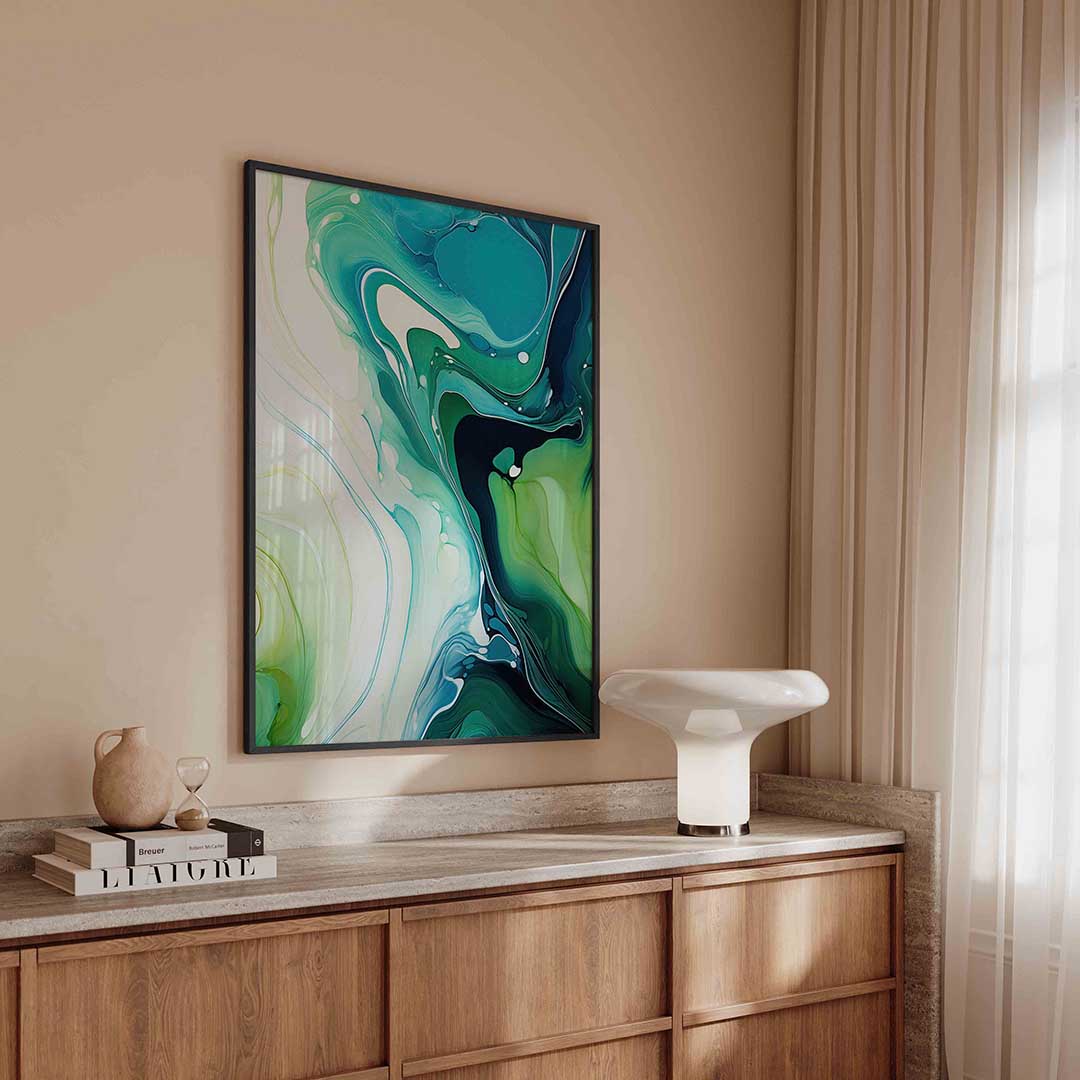 Abstracte groene en blauwe – kleurrijke poster met vormen in staand formaat