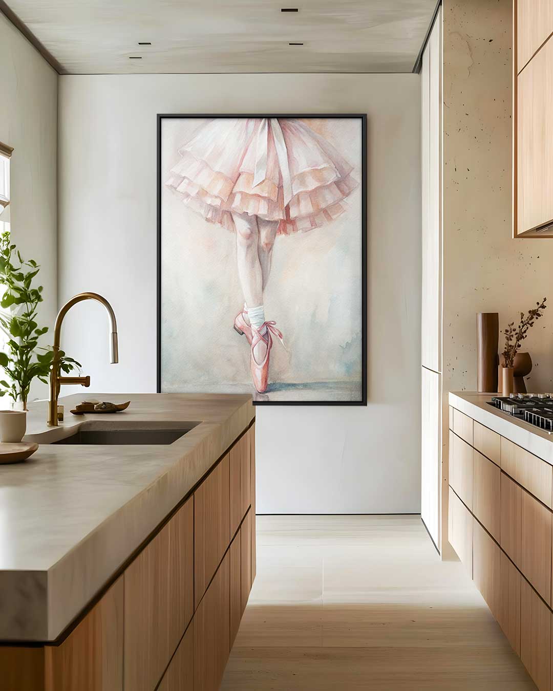 Balletdromen in Pastel – kunstwerk met zwarte baklijst