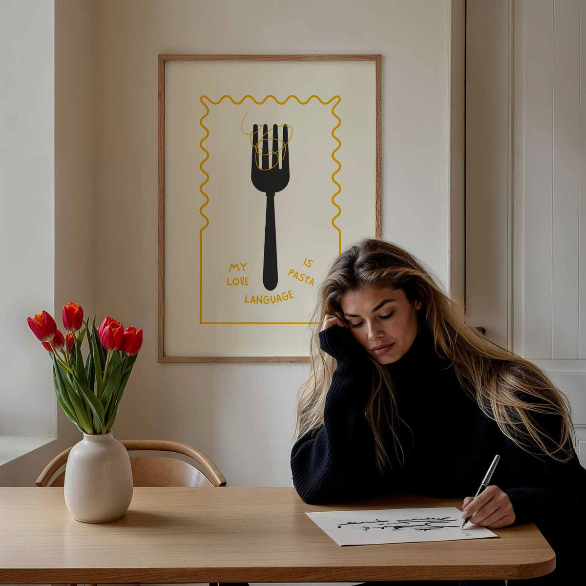 Pasta Liefdestaal – staande muurposter met zomerse uitstraling