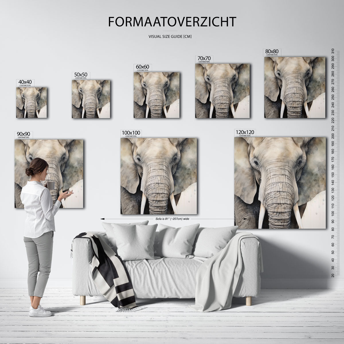 Olifant portret – vierkante jungle wanddecoratie van WallArtistic