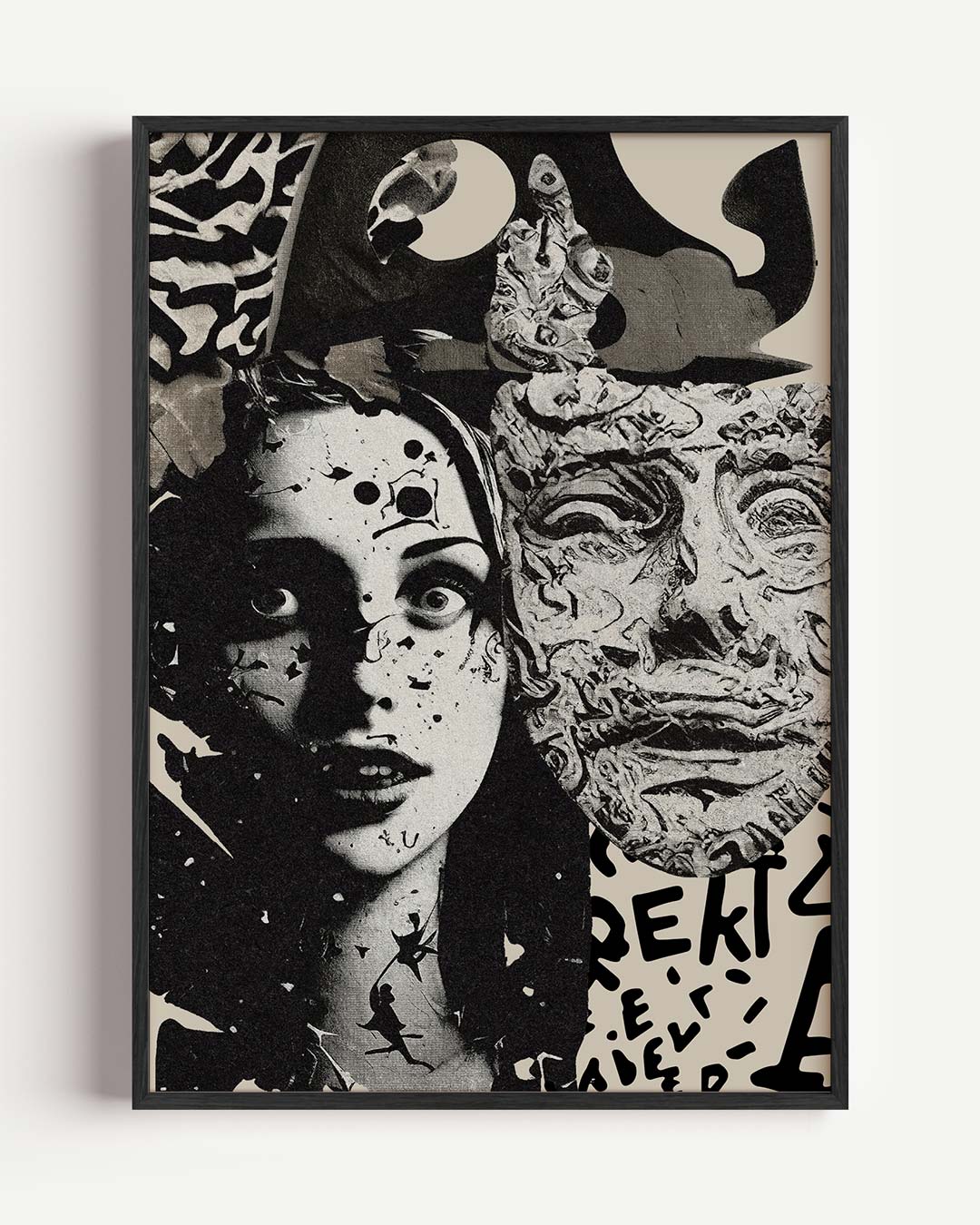 Collage in zwart-wit – abstracte portret poster als wanddecoratie