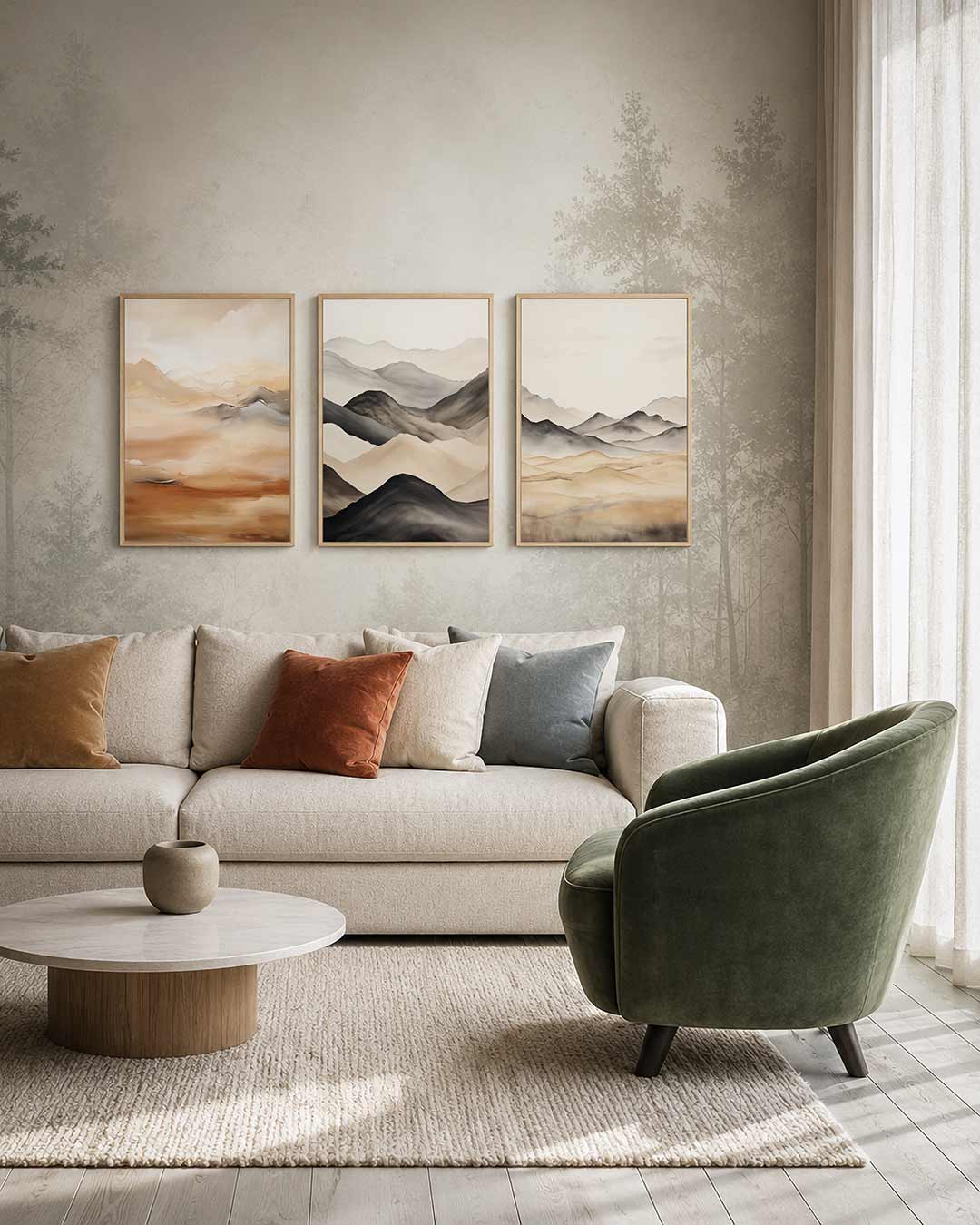Zandkleurige vlakken driedelige posterset – deze posterset in drie delen toont vloeiende zandtinten met