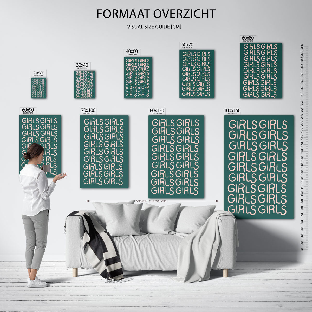 Herhaling van girls – staande muurposter in Pop Art stijl