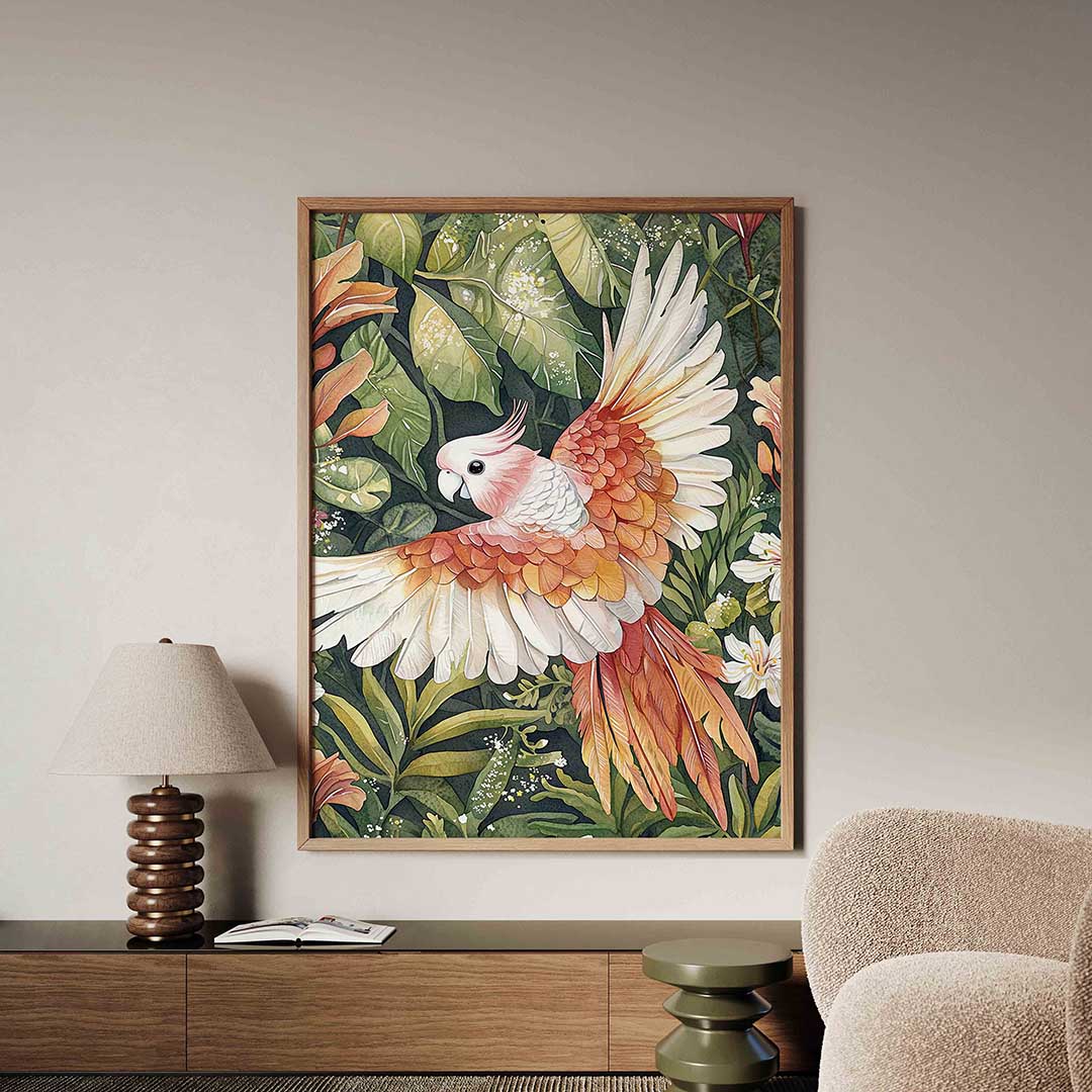 Papegaai en bladeren – dieren poster in staand formaat