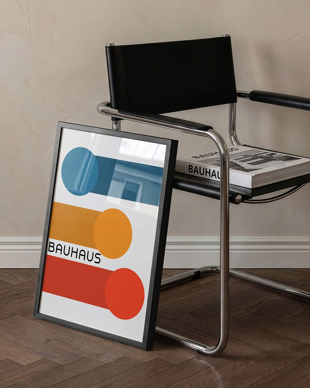 Cirkel en balken – staande Bauhaus poster voor aan de muur