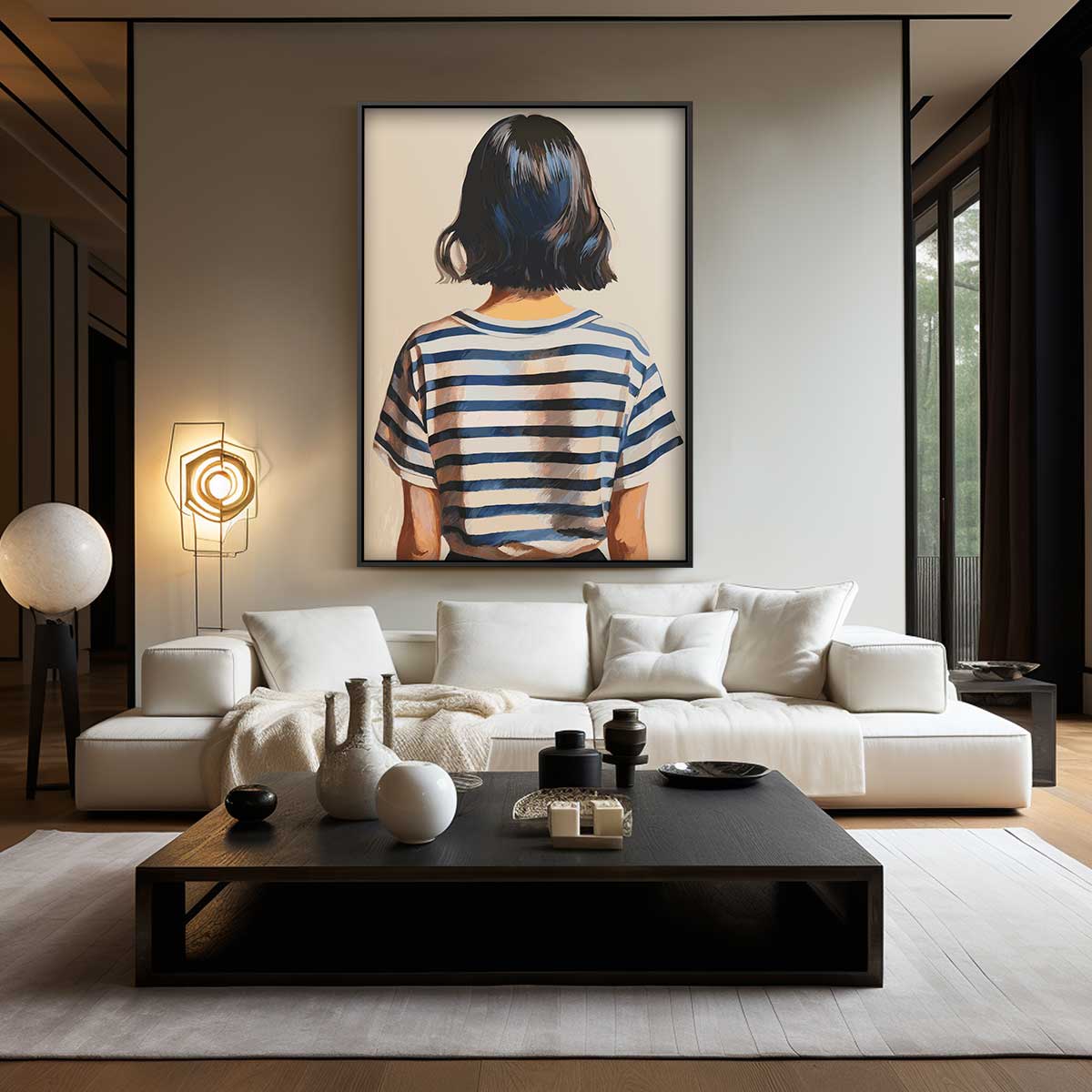 Strepen en Stille Reflectie – plexiglas wanddecoratie in portret formaat