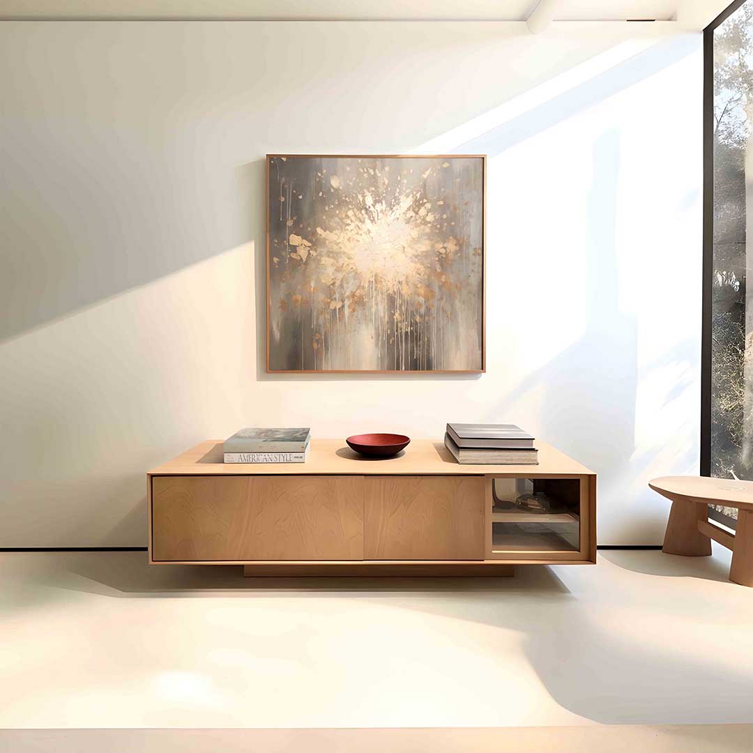 Explosieve gouden spatten – vierkante abstracte wanddecoratie van WallArtistic