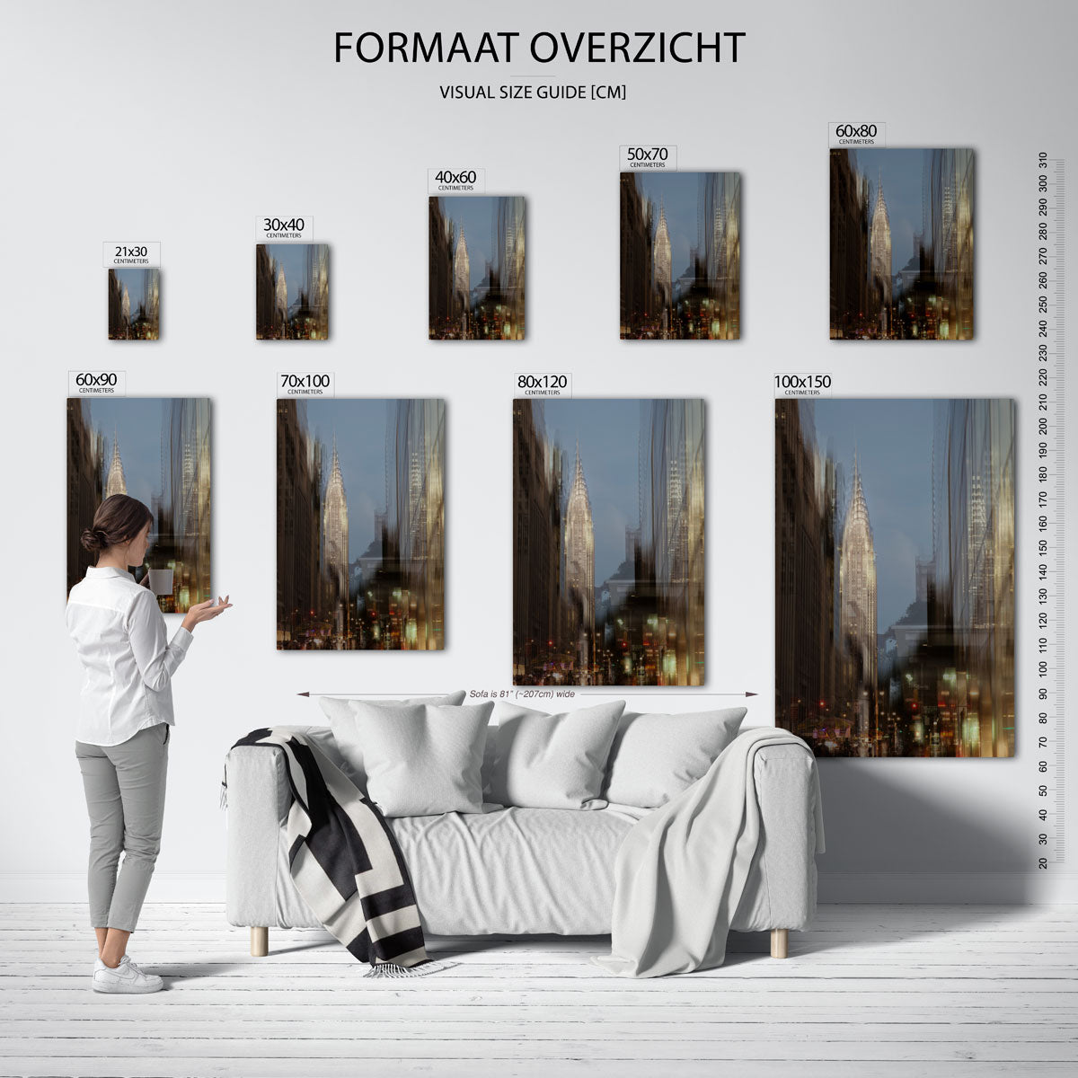 Stedelijke reflecties poster – sfeerbeeld – deze poster toont een stad met hoge gebouwen en reflecties. De compositie is