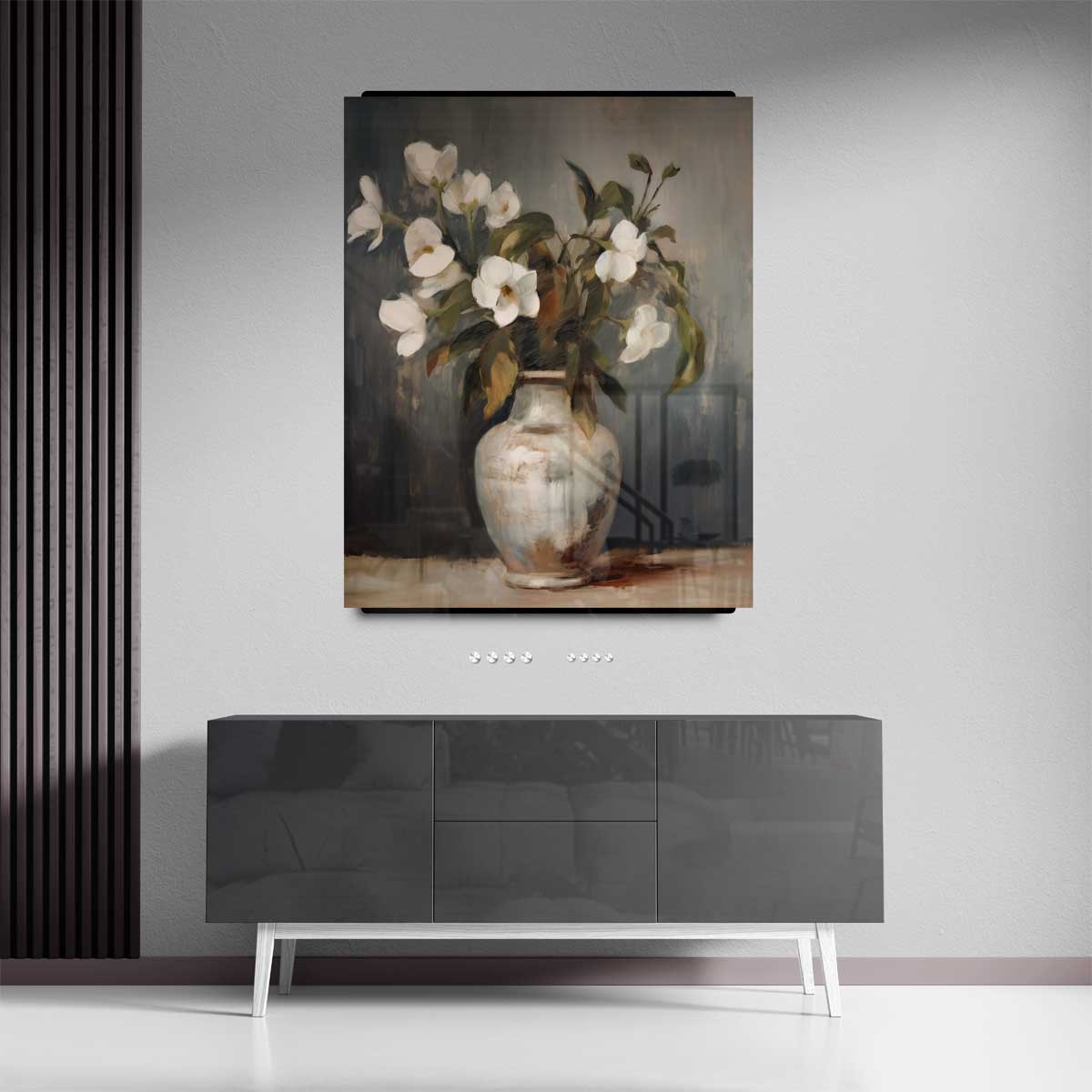 Elegante Bloemenpracht in Aardetinten – canvas kunstwerk als wanddecoratie