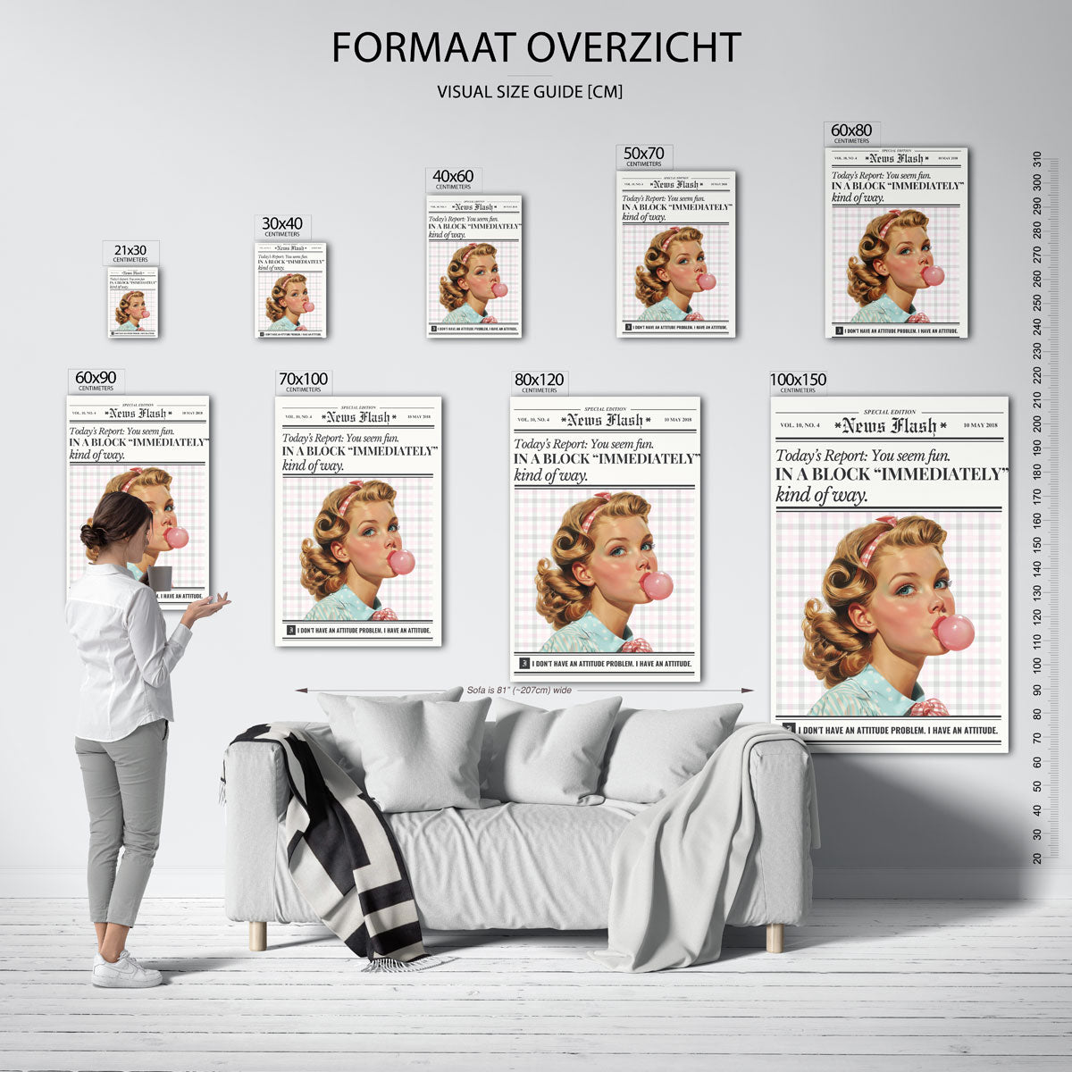 Meisje met kauwgombel – staande muurposter in Pop Art stijl