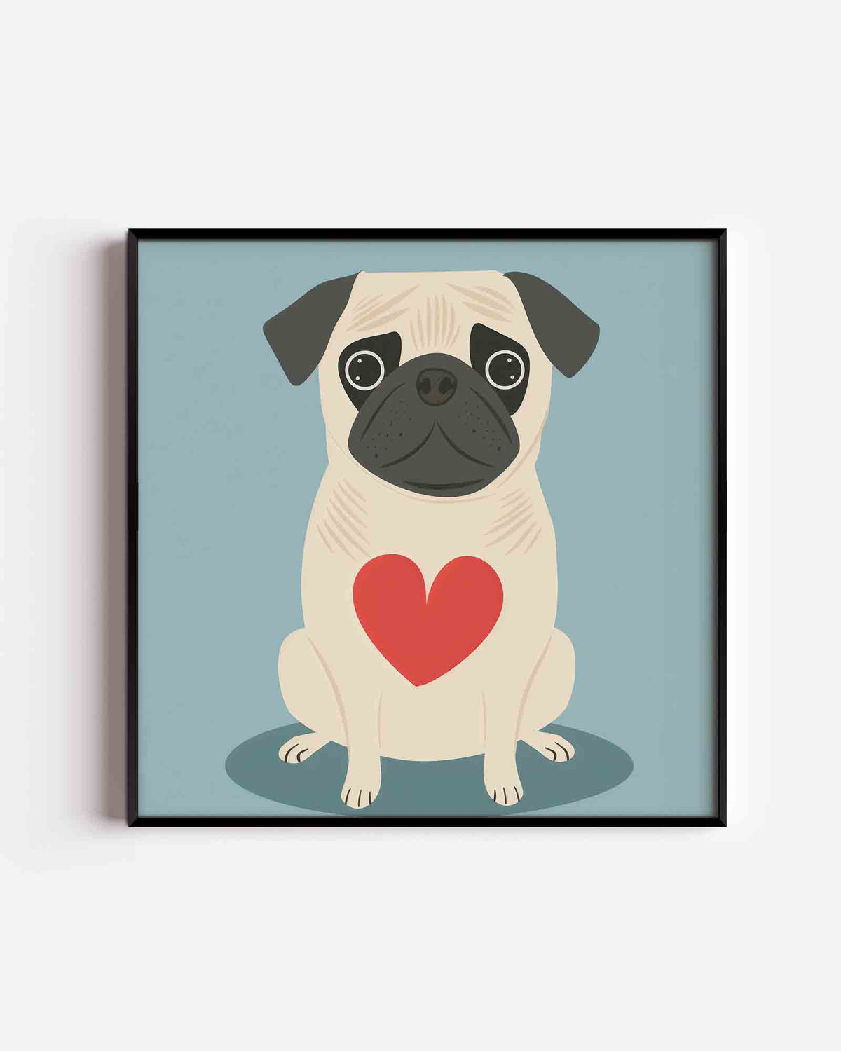 Mopshond met hart – vierkante kinderposter als wanddecoratie