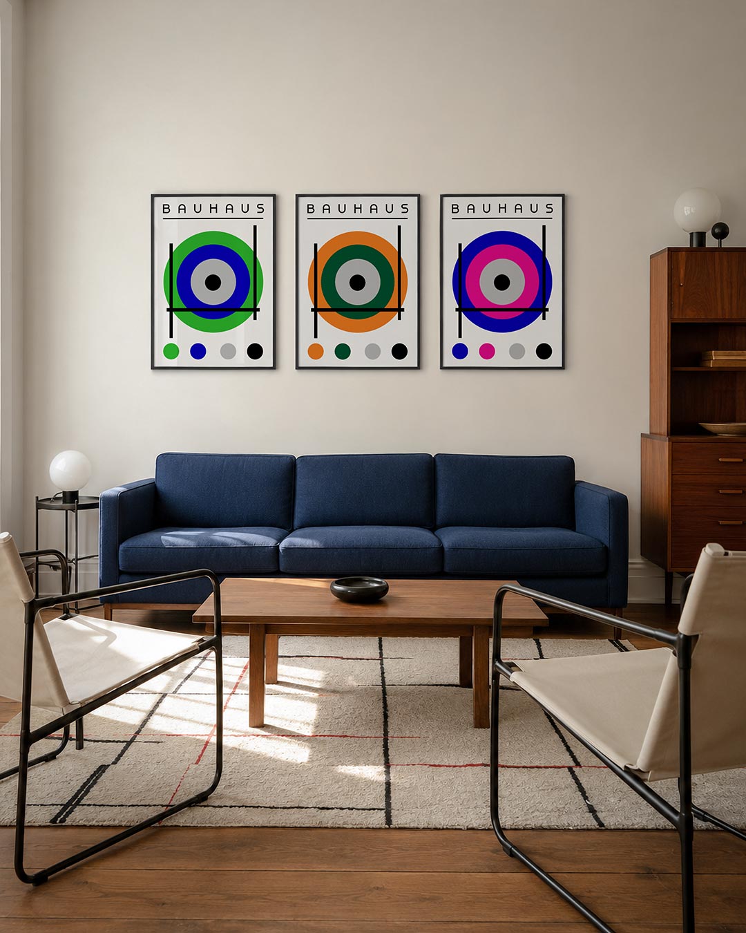 Cirkel en lijnenspel driedelige posterset – deze posterset in drie delen toont een dynamisch lijnenspel met cirkels in groen