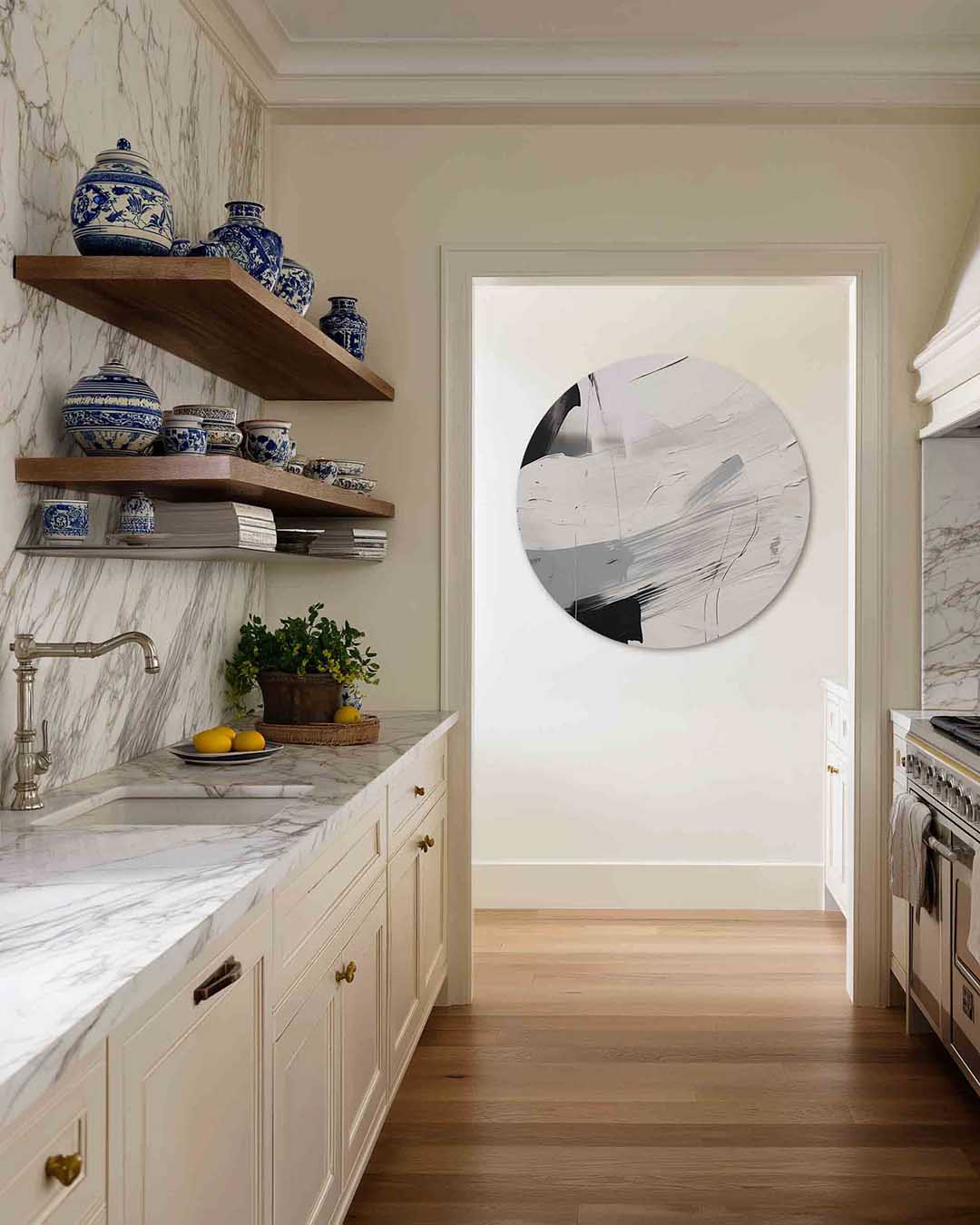 Abstracte zwart wit – moderne abstracte muurcirkel voor aan de muur