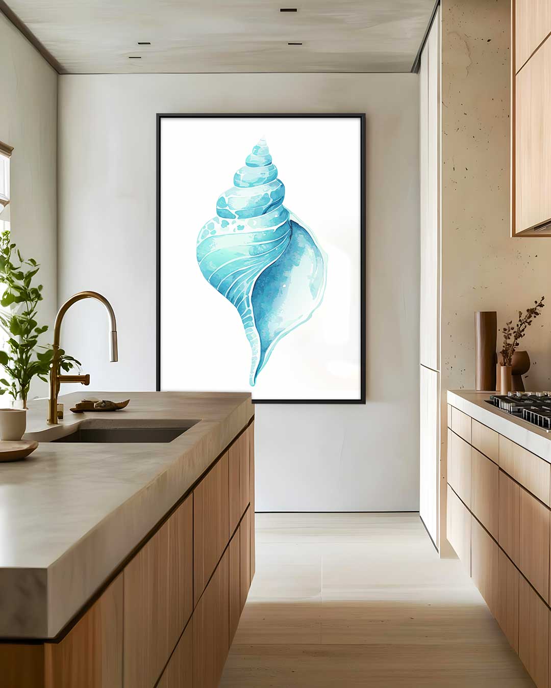 Turquoise Schelp Illustratie – staand kunstwerk voor modern interieur