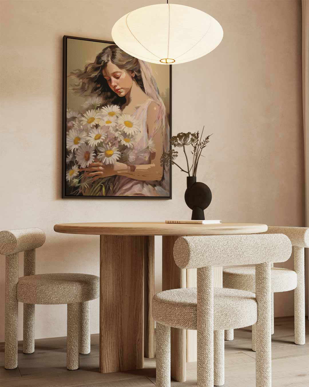 Vrouw met Madeliefjes – canvas wanddecoratie in portret formaat