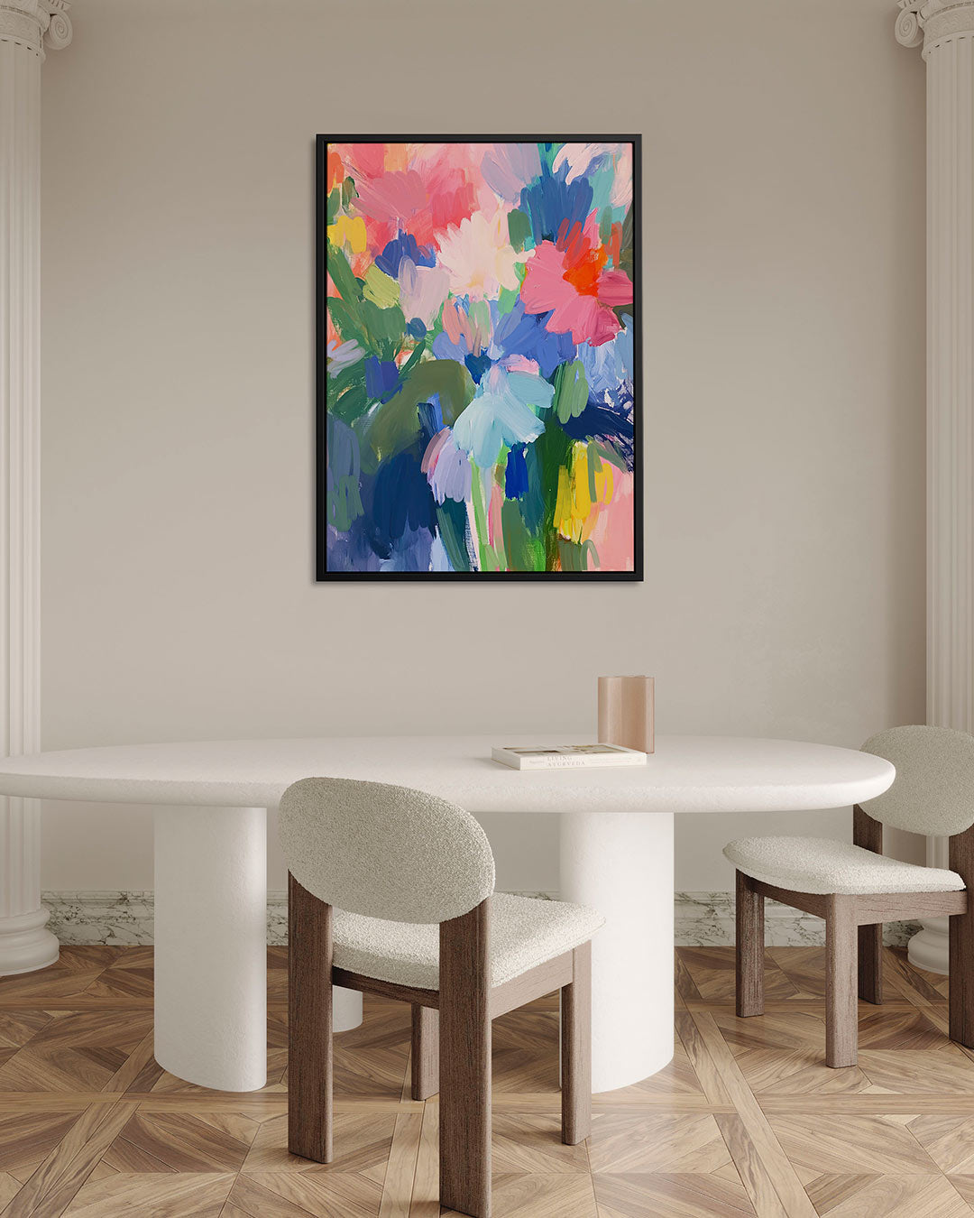 Kleurrijke bloemencompositie – staand wanddecoratie kunstwerk